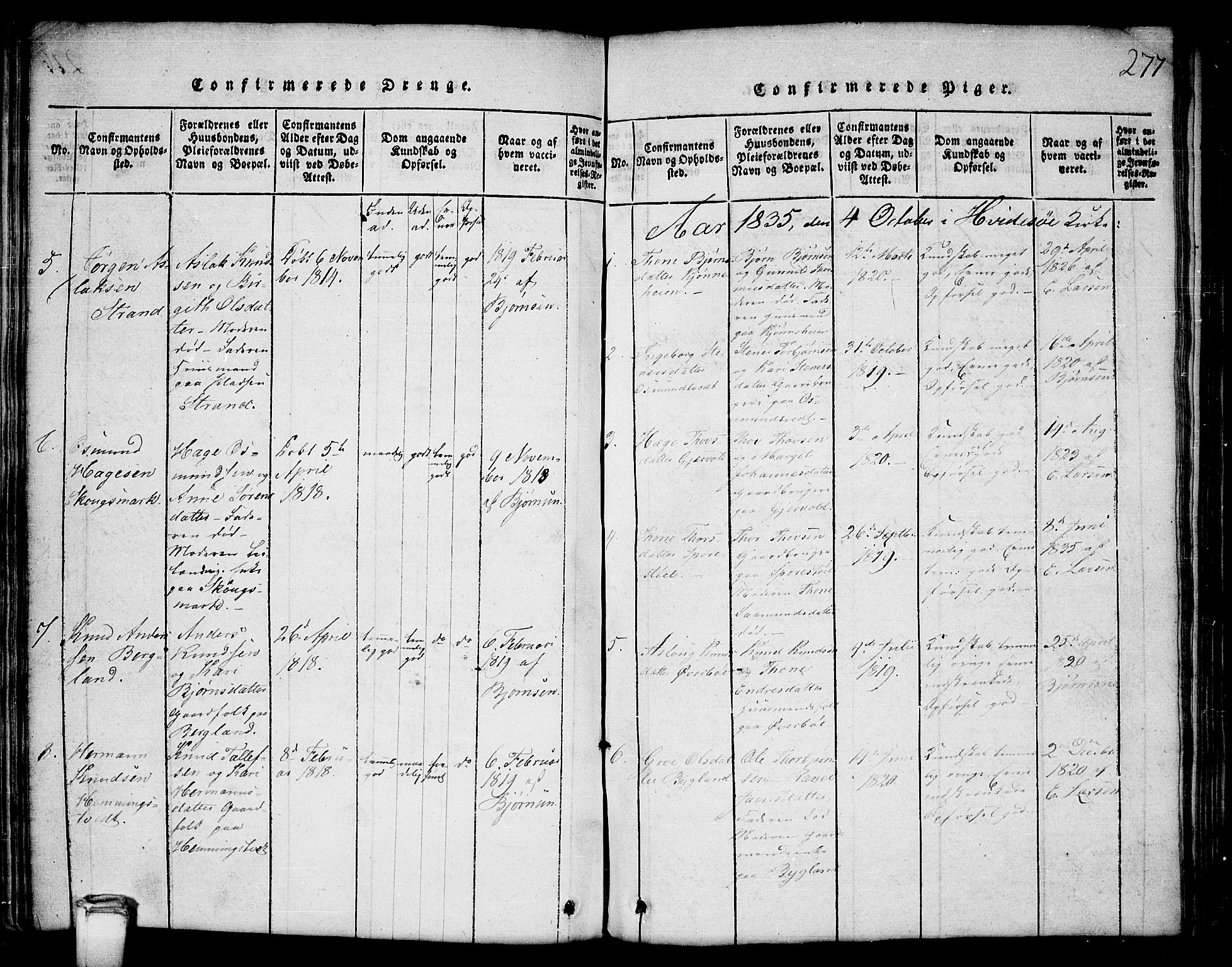 Kviteseid kirkebøker, SAKO/A-276/G/Gb/L0001: Parish register (copy) no. II 1, 1815-1842, p. 277