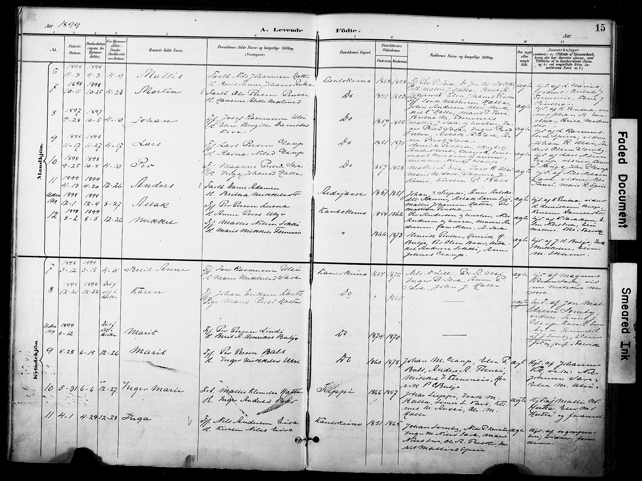 Kautokeino sokneprestembete, AV/SATØ-S-1340/H/Ha/L0005.kirke: Parish register (official) no. 5, 1896-1916, p. 15