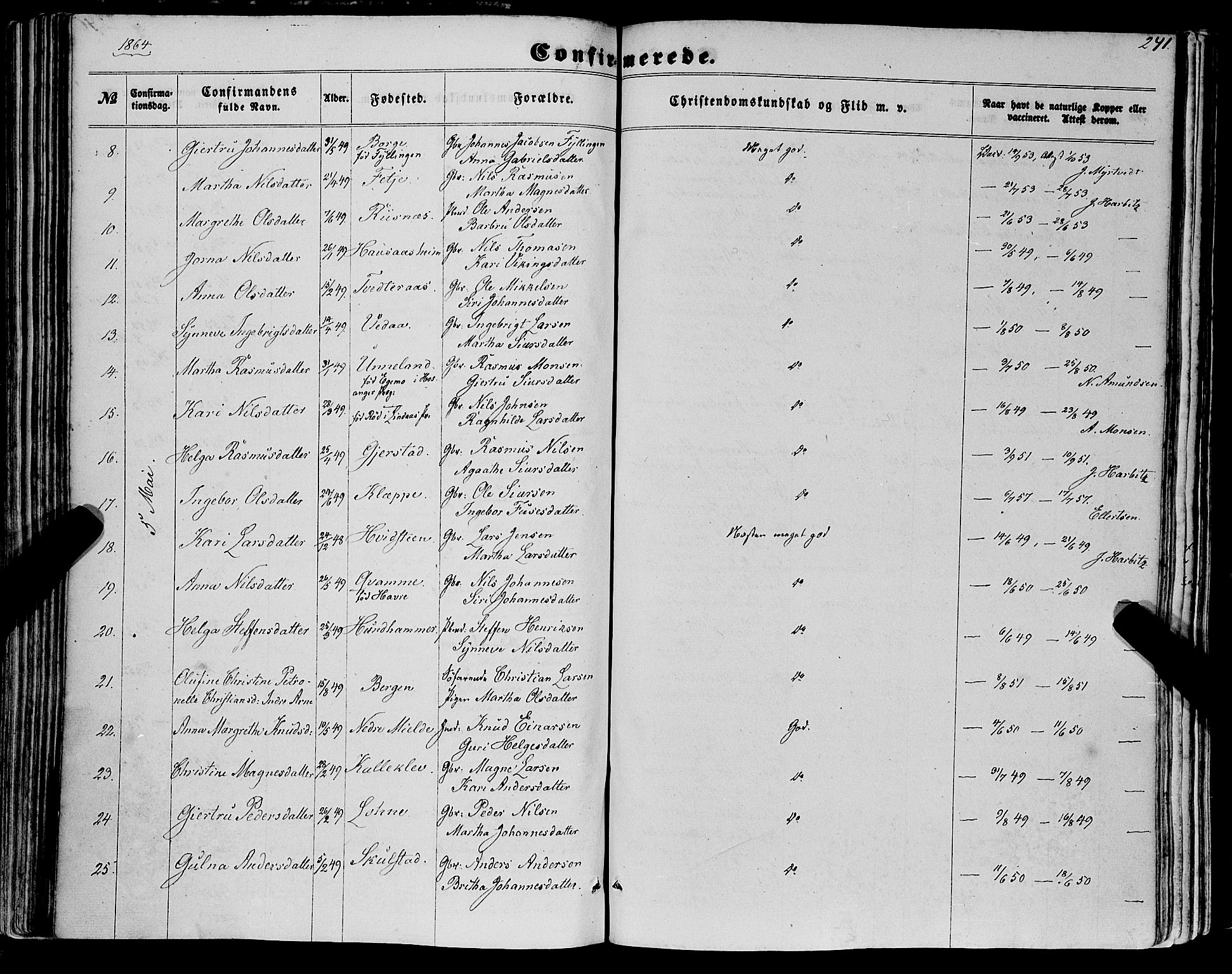 Haus sokneprestembete, AV/SAB-A-75601/H/Haa: Parish register (official) no. A 17, 1858-1870, p. 241