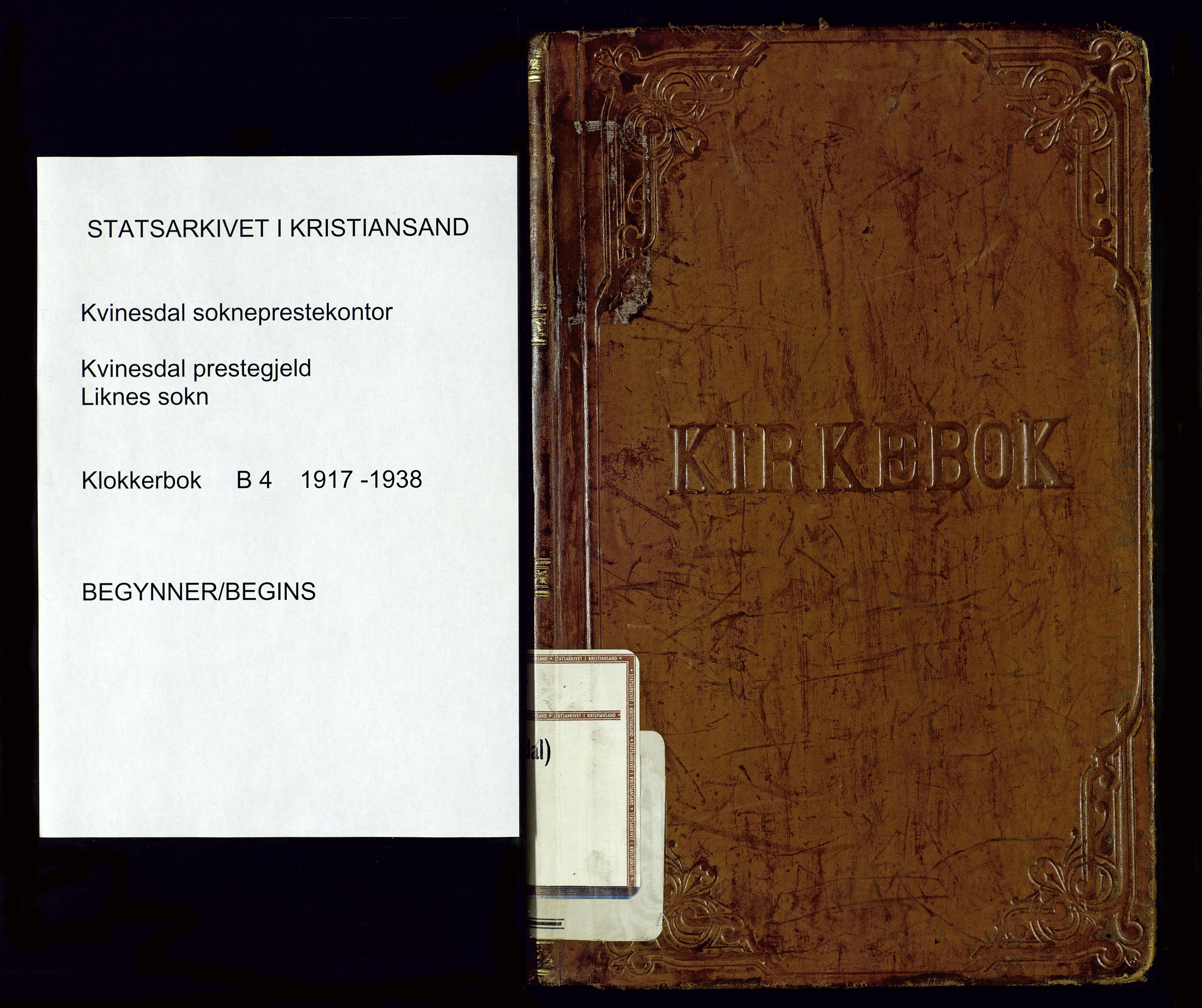 Kvinesdal sokneprestkontor, SAK/1111-0026/F/Fb/Fbb/L0004: Parish register (copy) no. B 4, 1917-1938