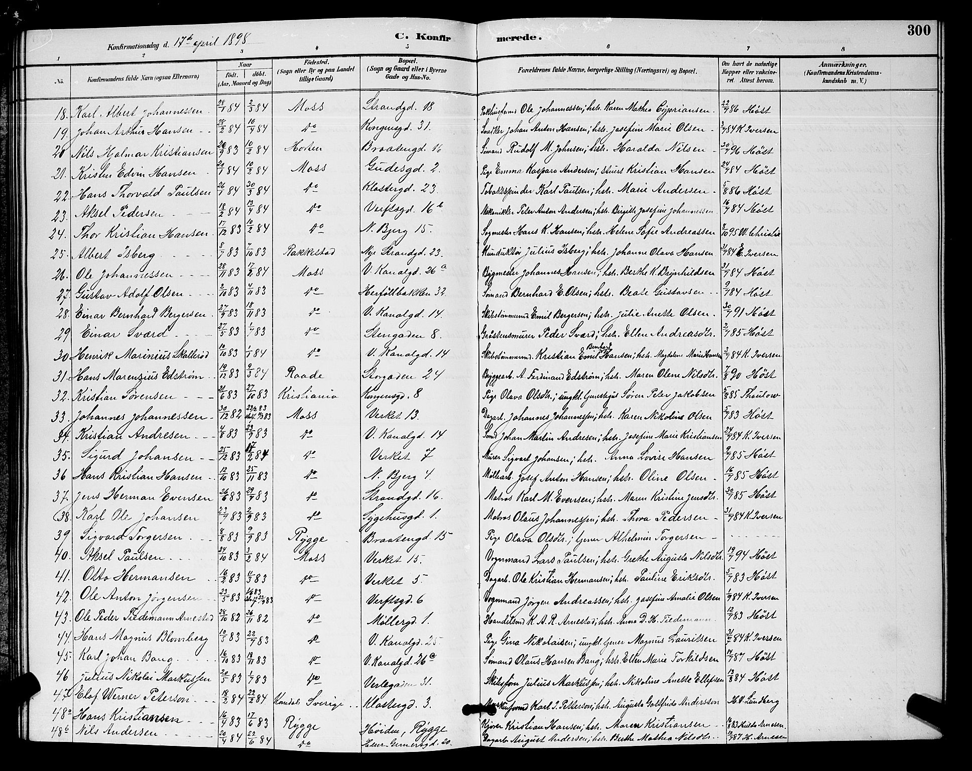 Moss prestekontor Kirkebøker, SAO/A-2003/G/Ga/L0006: Parish register (copy) no. I 6, 1889-1900, p. 300