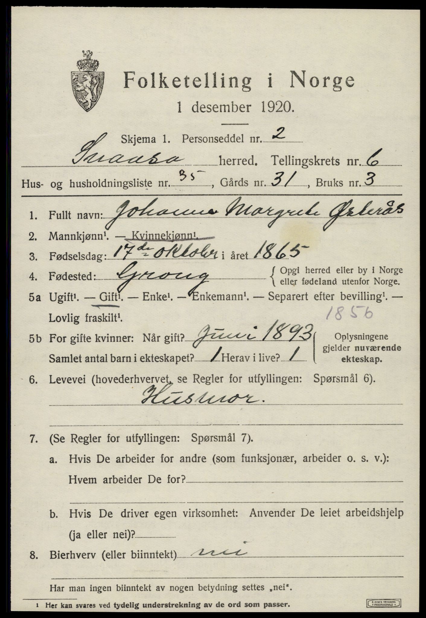 SAT, 1920 census for Snåsa, 1920, p. 2926