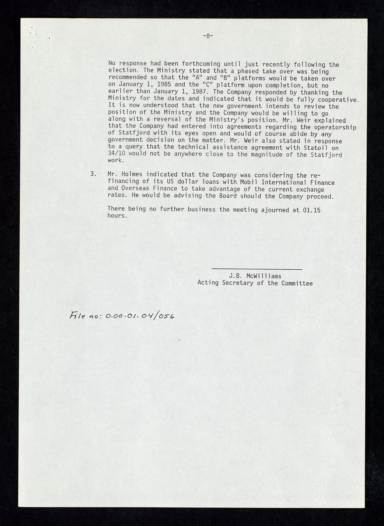 Pa 1578 - Mobil Exploration Norway Incorporated, AV/SAST-A-102024/4/D/Da/L0168: Sak og korrespondanse og styremøter, 1973-1986, p. 112