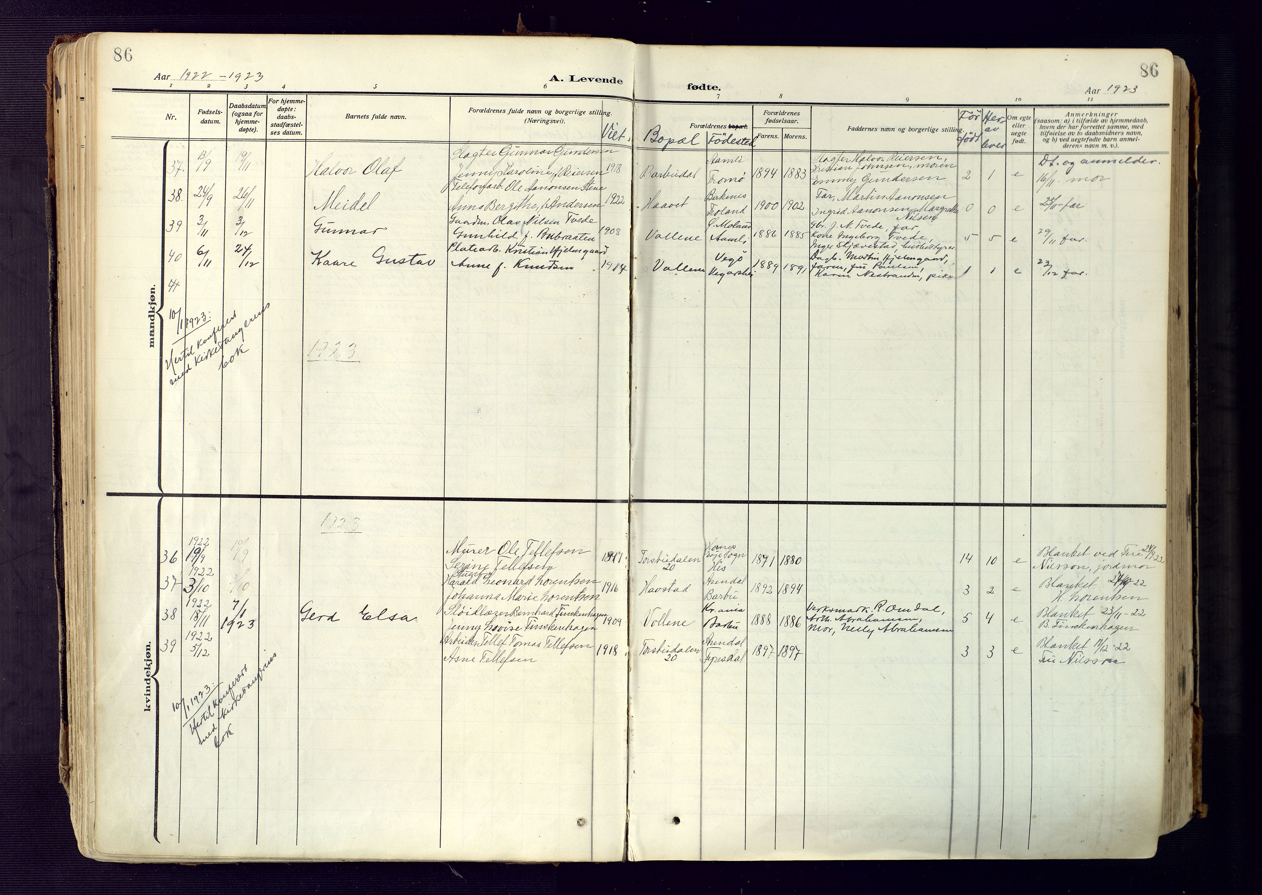 Barbu sokneprestkontor, SAK/1111-0003/F/Fa/L0006: Parish register (official) no. A 6, 1910-1929, p. 86