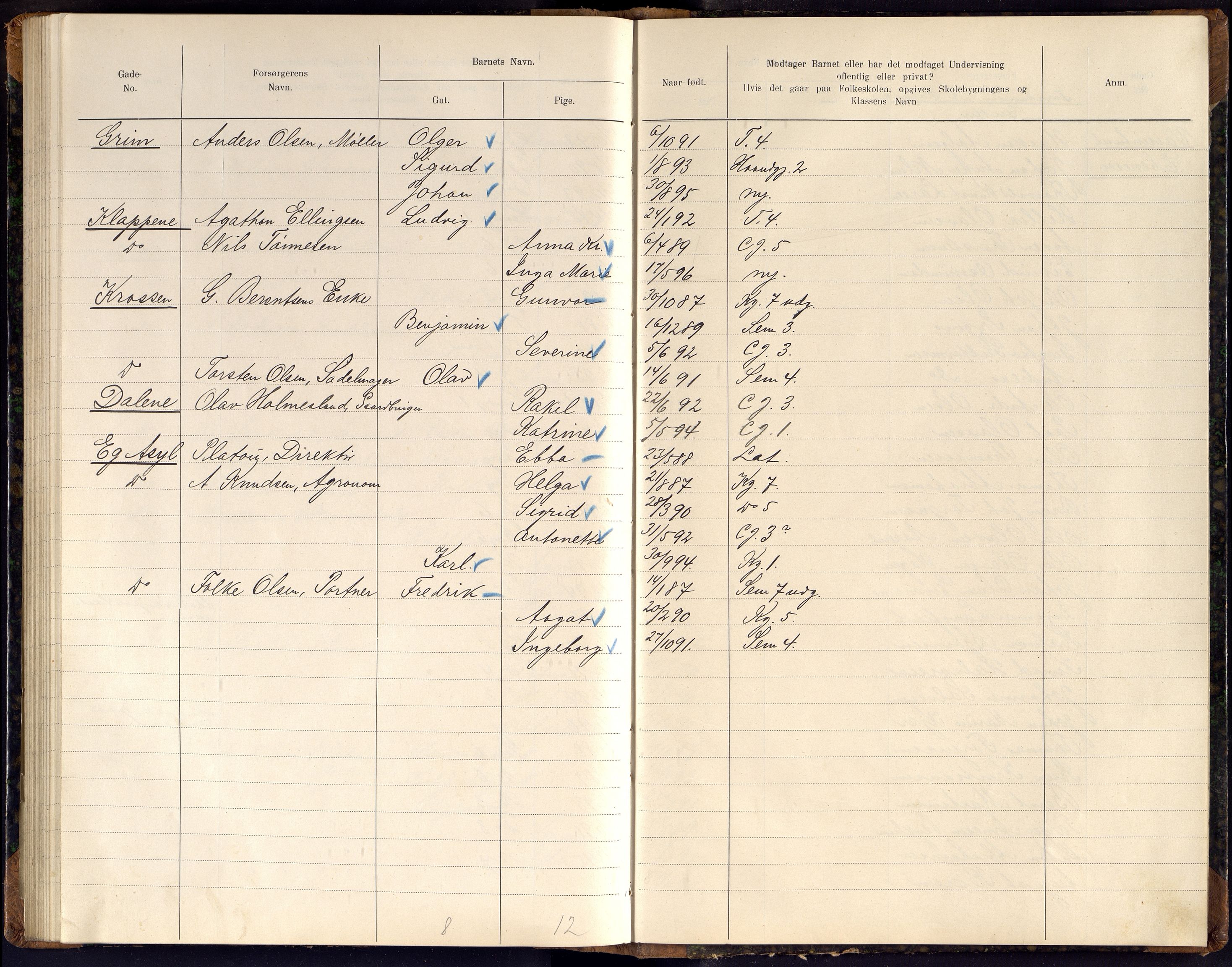 Kristiansand By - Skolekommisjonen/ -Styret, ARKSOR/1001KG510/J/Jb/L0011: Barnetelling, 1902, p. 195-196