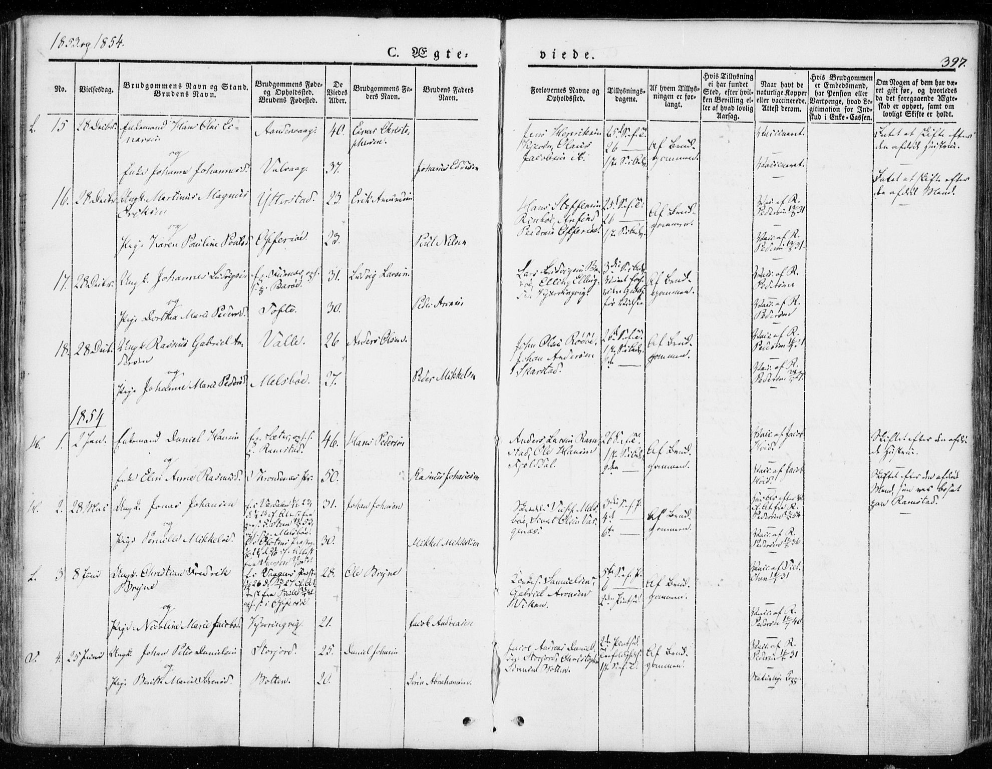 Ministerialprotokoller, klokkerbøker og fødselsregistre - Nordland, SAT/A-1459/872/L1033: Parish register (official) no. 872A08, 1840-1863, p. 397