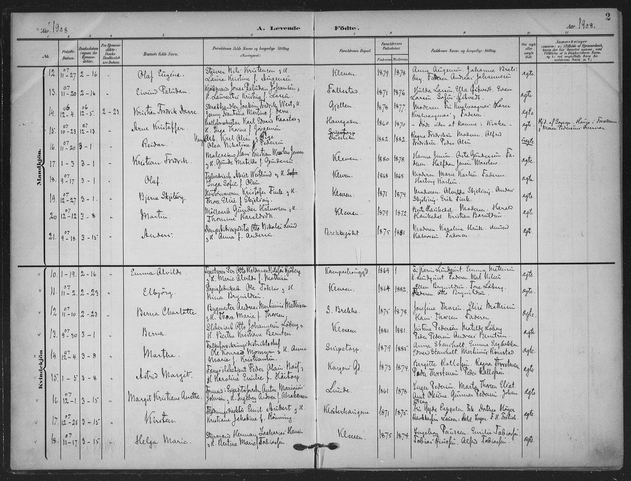 Skien kirkebøker, SAKO/A-302/F/Fa/L0012: Parish register (official) no. 12, 1908-1914, p. 2