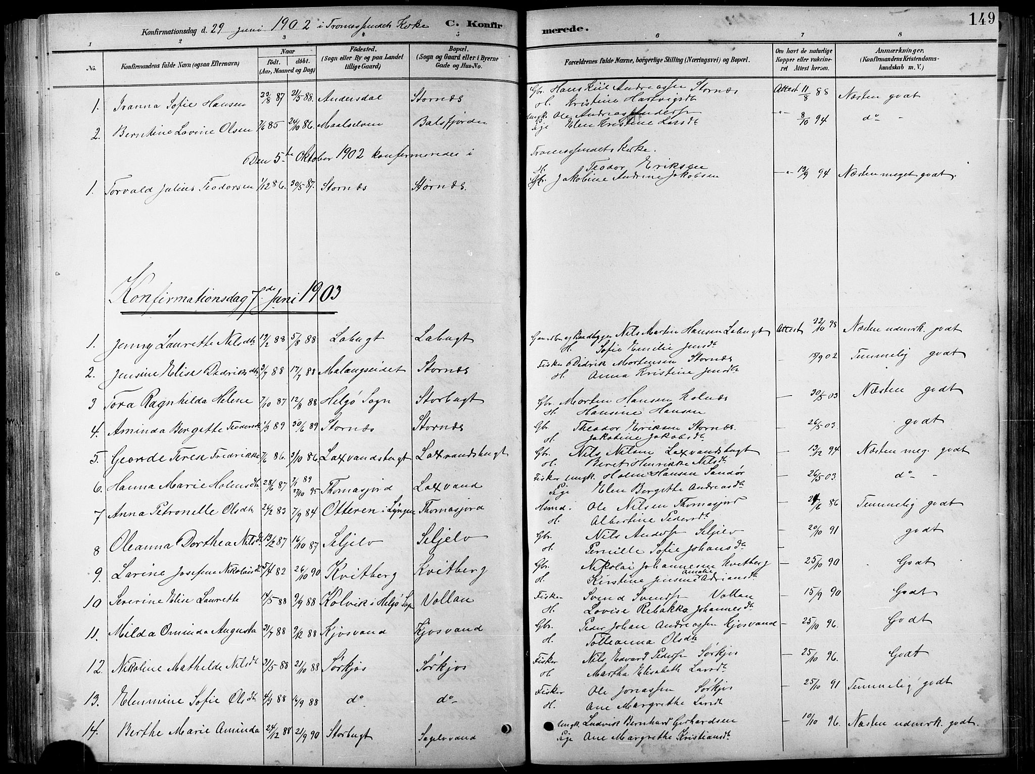 Balsfjord sokneprestembete, AV/SATØ-S-1303/G/Ga/L0008klokker: Parish register (copy) no. 8, 1890-1906, p. 149