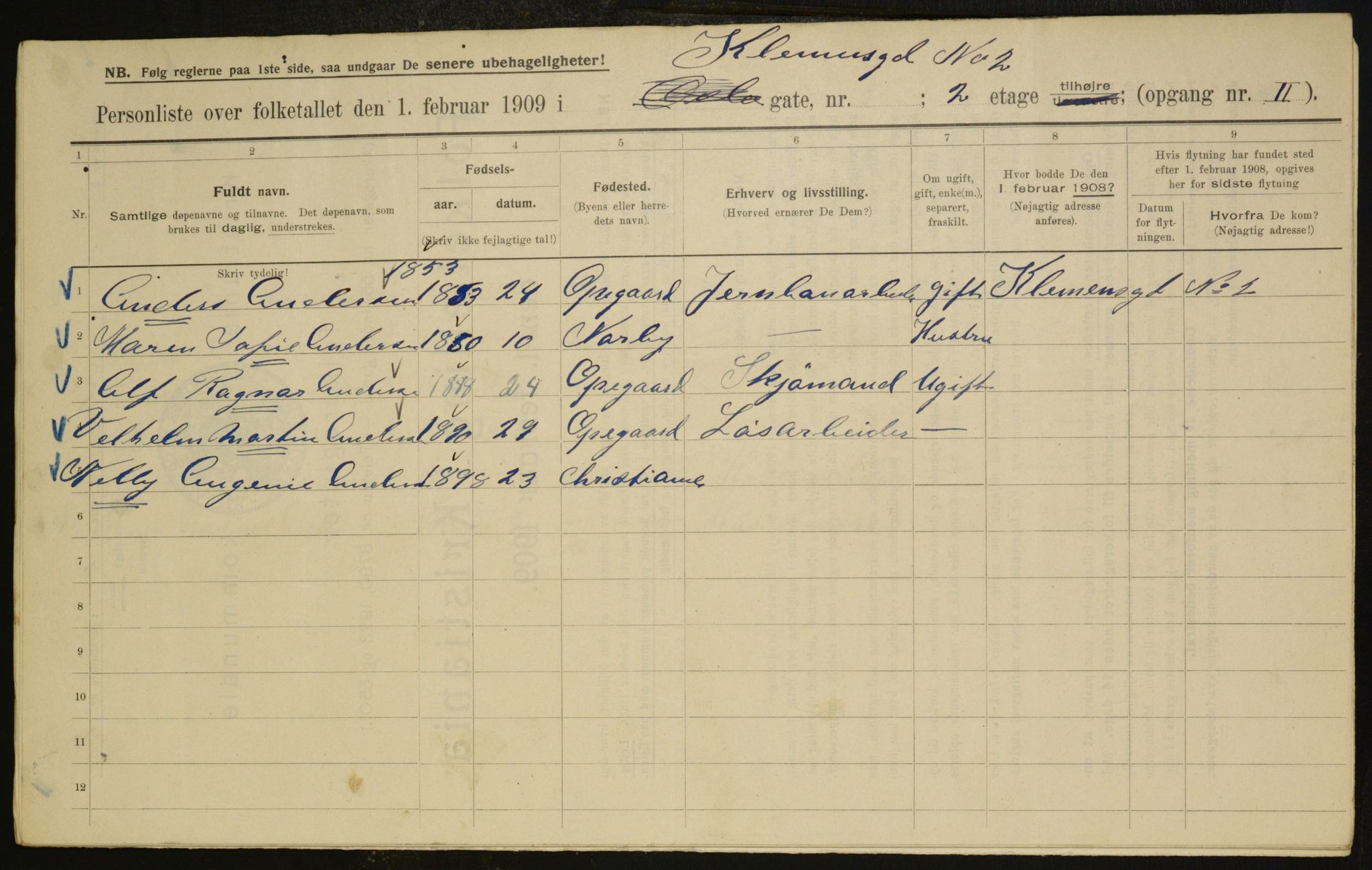 OBA, Municipal Census 1909 for Kristiania, 1909, p. 11578