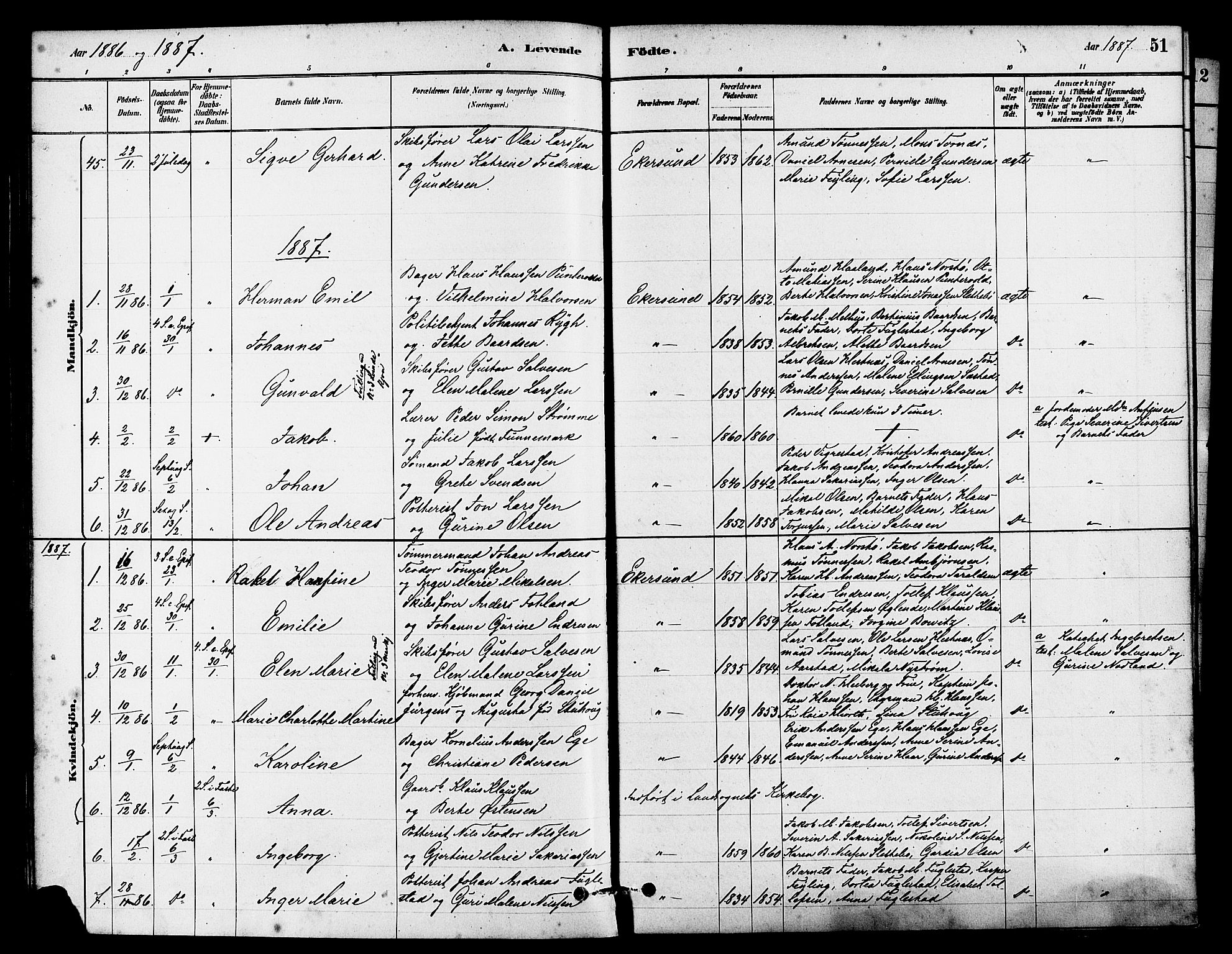 Eigersund sokneprestkontor, SAST/A-101807/S08/L0015: Parish register (official) no. A 15, 1879-1892, p. 51