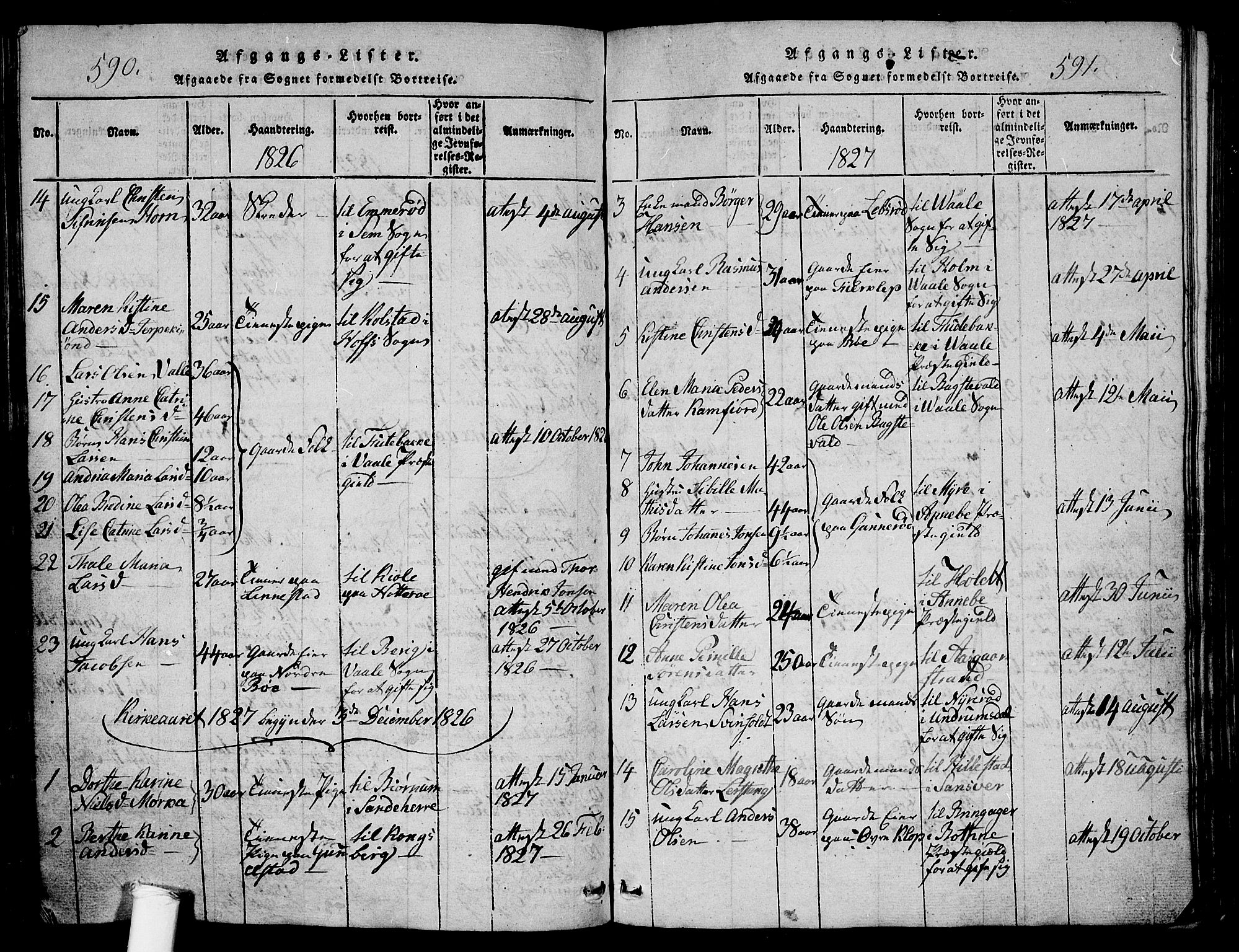 Ramnes kirkebøker, AV/SAKO-A-314/G/Ga/L0001: Parish register (copy) no. I 1, 1813-1847, p. 590-591