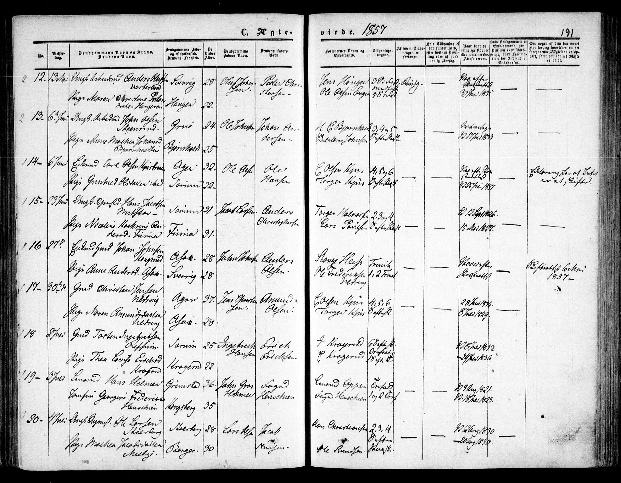 Skedsmo prestekontor Kirkebøker, SAO/A-10033a/F/Fa/L0010: Parish register (official) no. I 10, 1854-1865, p. 191