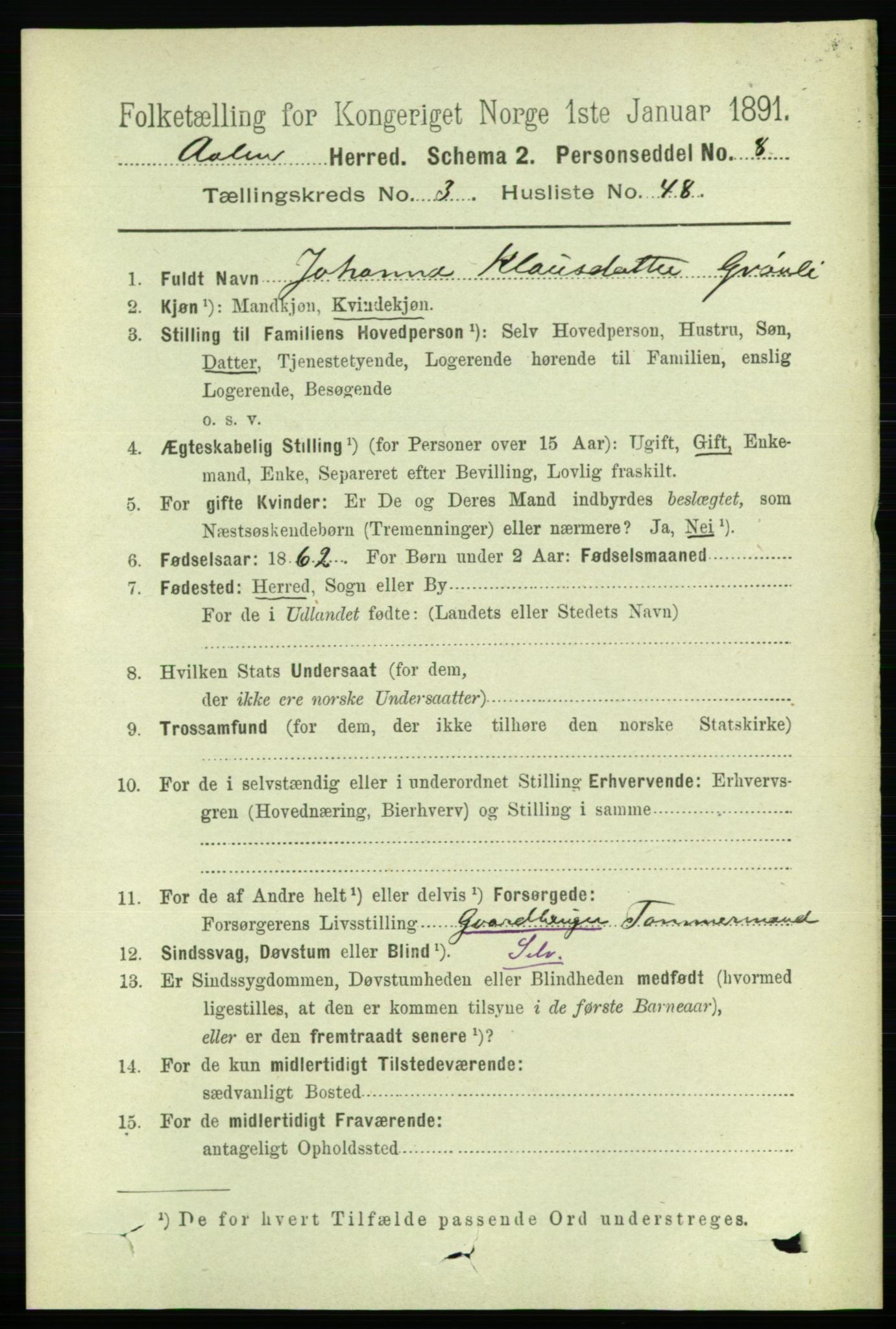 RA, 1891 census for 1644 Ålen, 1891, p. 1117