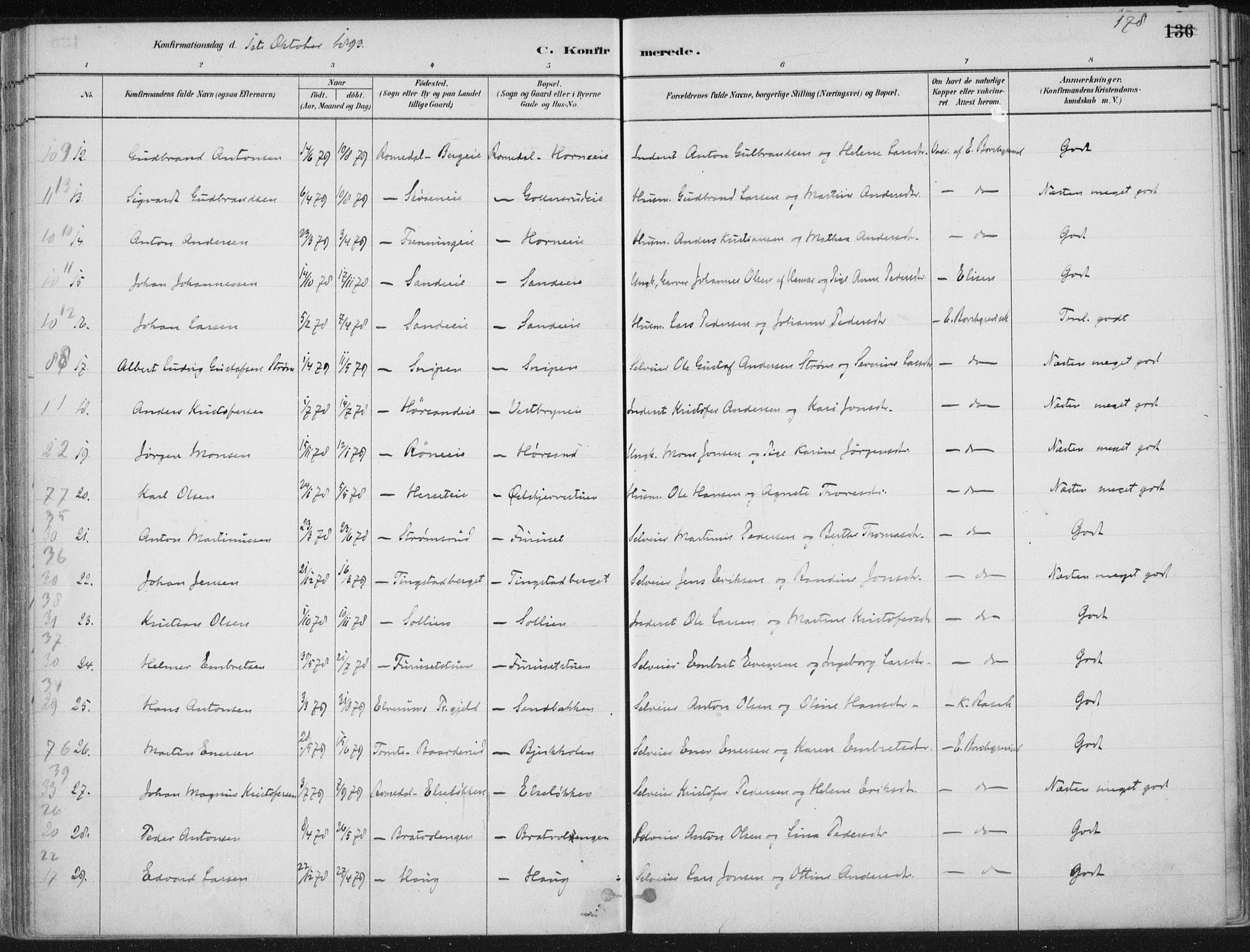 Romedal prestekontor, AV/SAH-PREST-004/K/L0010: Parish register (official) no. 10, 1880-1895, p. 178