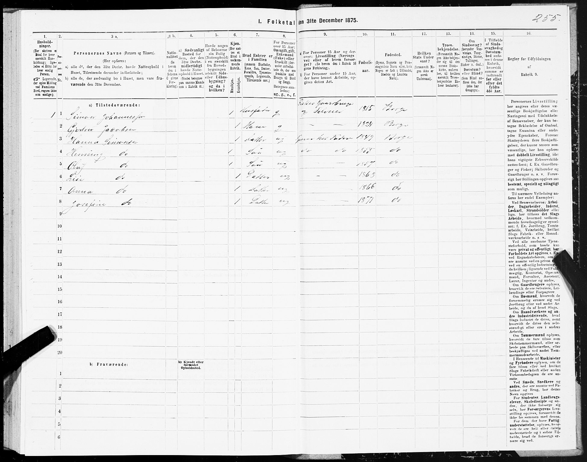 SAT, 1875 census for 1862P Borge, 1875, p. 2255