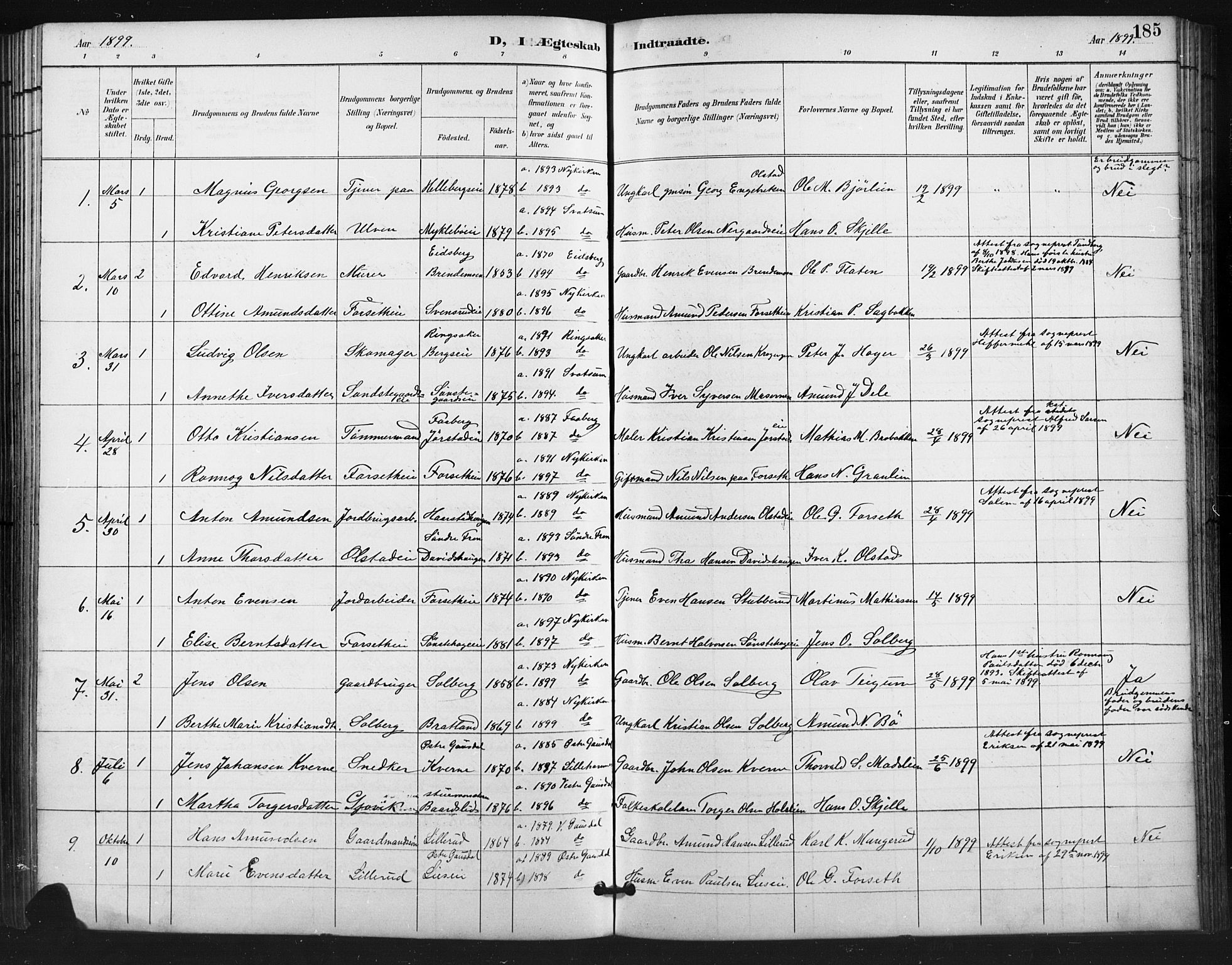 Vestre Gausdal prestekontor, SAH/PREST-094/H/Ha/Hab/L0003: Parish register (copy) no. 3, 1896-1925, p. 185