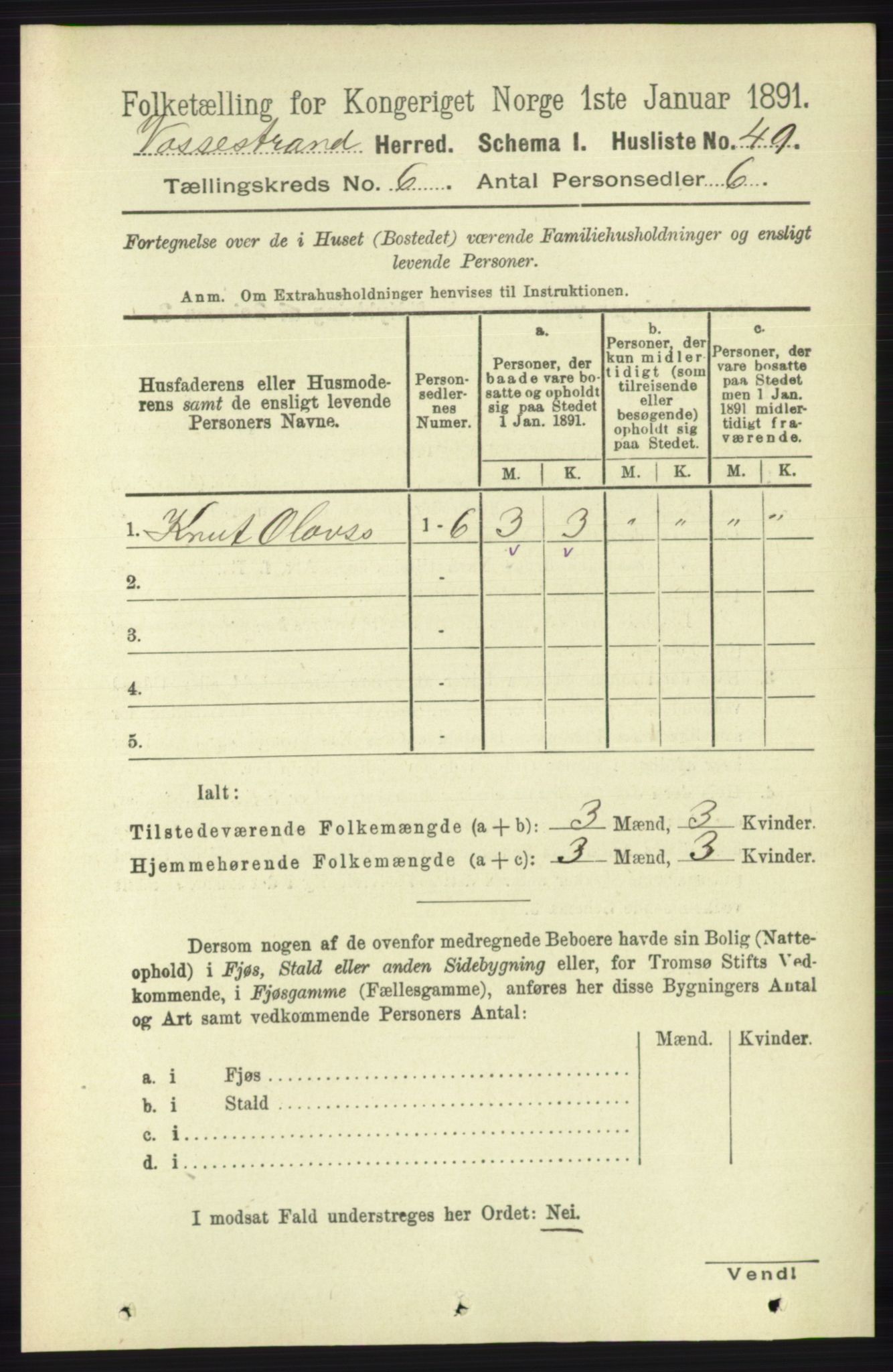 RA, 1891 census for 1236 Vossestrand, 1891, p. 2171