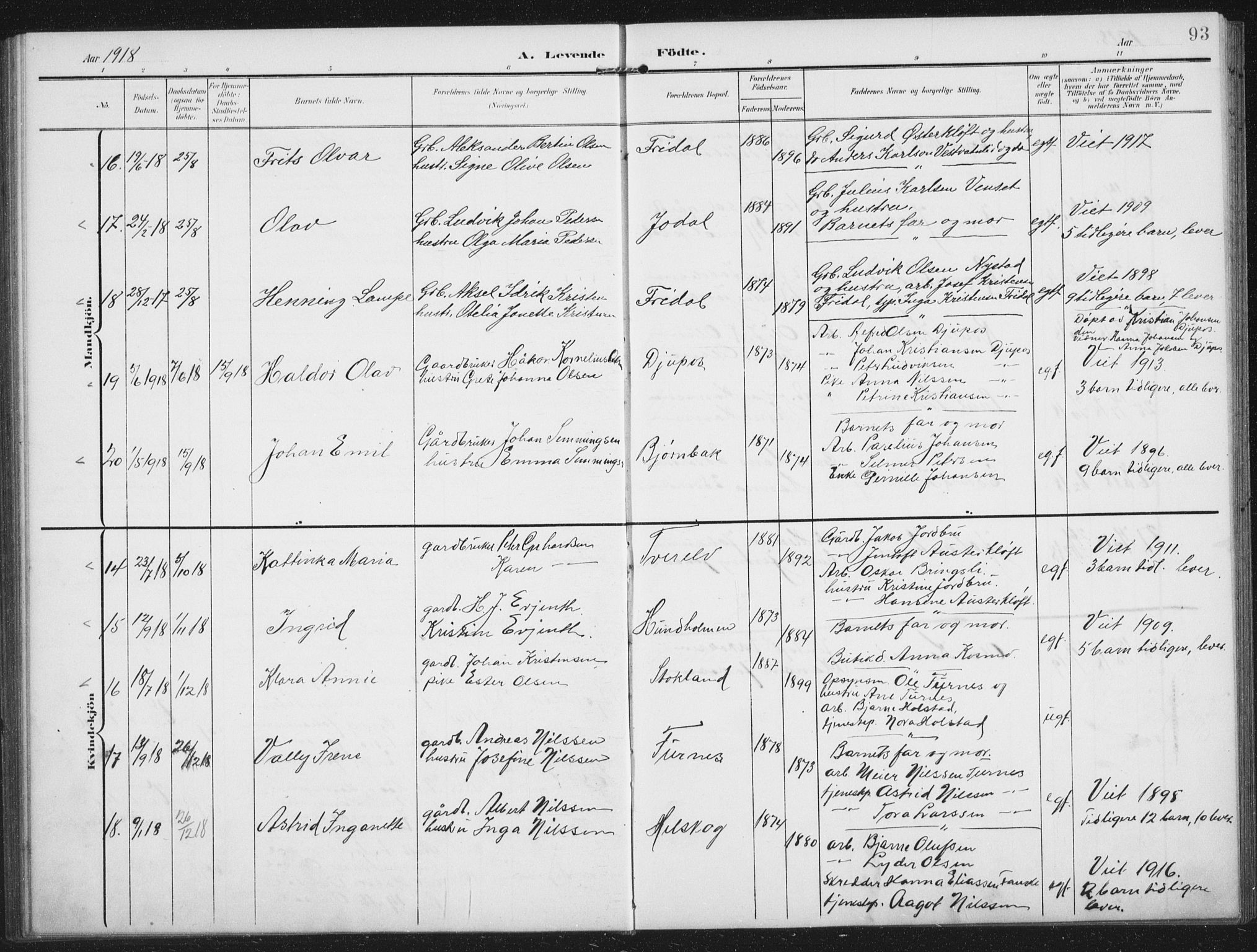 Ministerialprotokoller, klokkerbøker og fødselsregistre - Nordland, AV/SAT-A-1459/851/L0726: Parish register (copy) no. 851C01, 1902-1924, p. 93