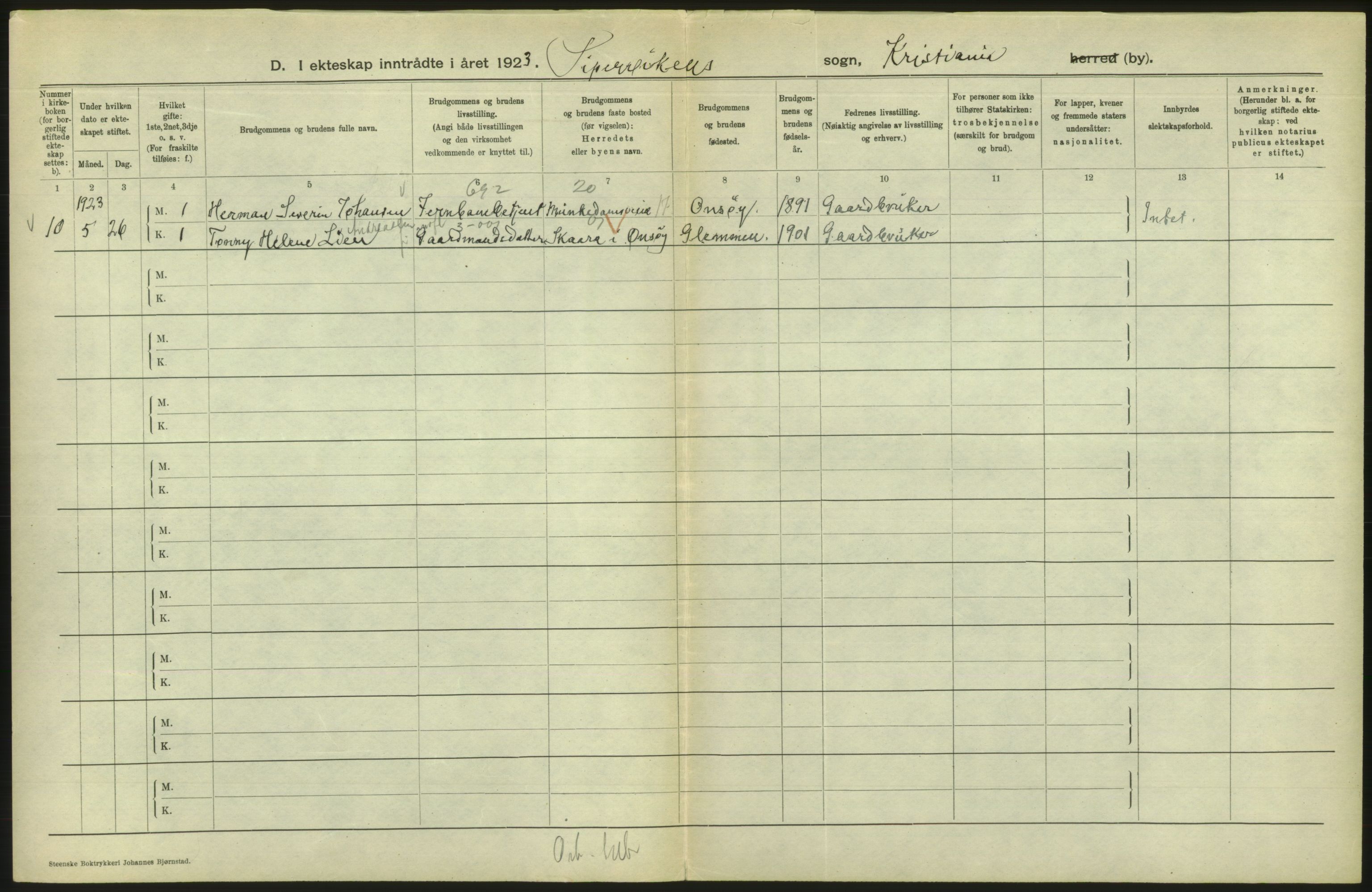 Statistisk sentralbyrå, Sosiodemografiske emner, Befolkning, AV/RA-S-2228/D/Df/Dfc/Dfcc/L0008: Kristiania: Gifte, 1923, p. 476