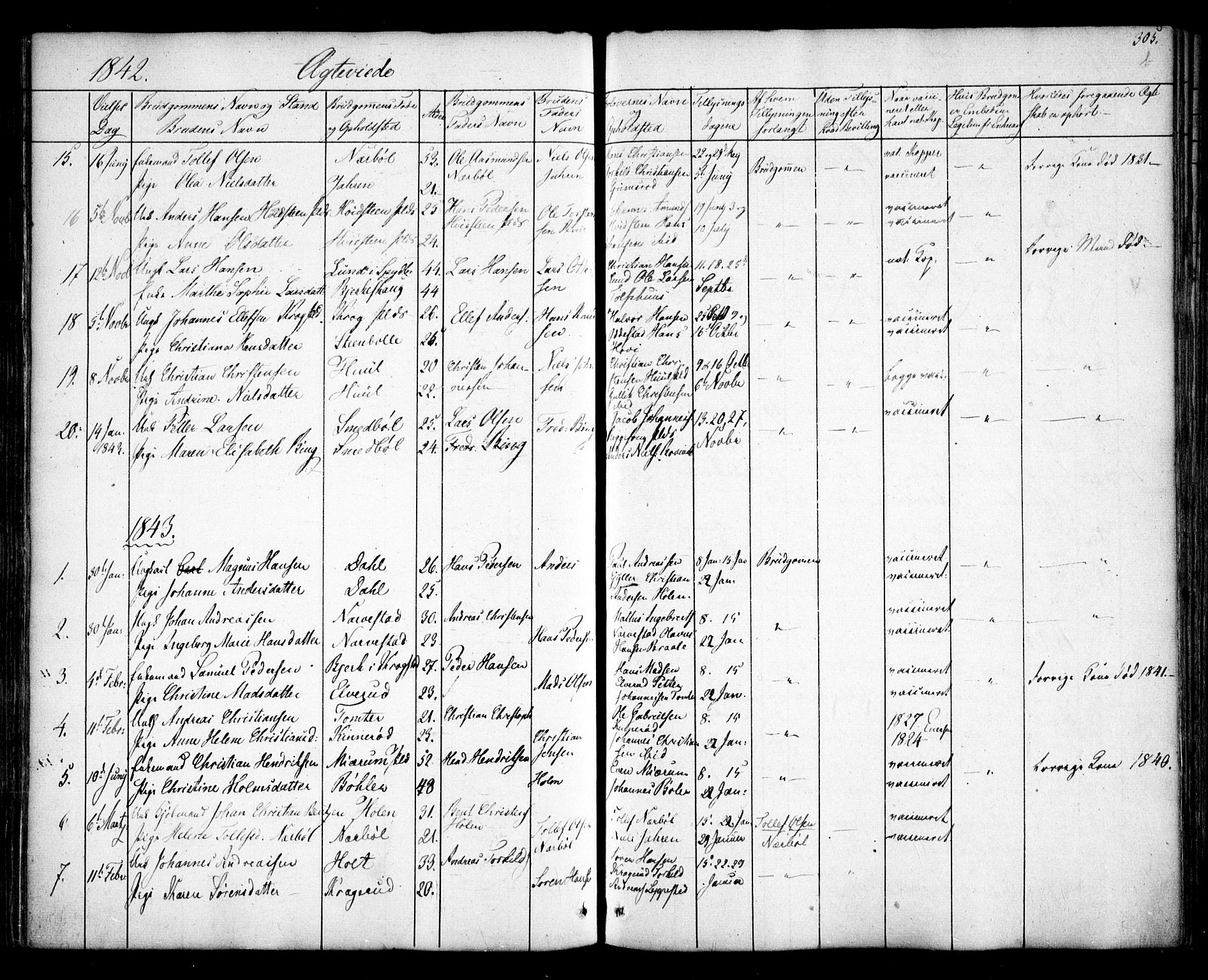Hobøl prestekontor Kirkebøker, SAO/A-2002/F/Fa/L0003: Parish register (official) no. I 3, 1842-1864, p. 305