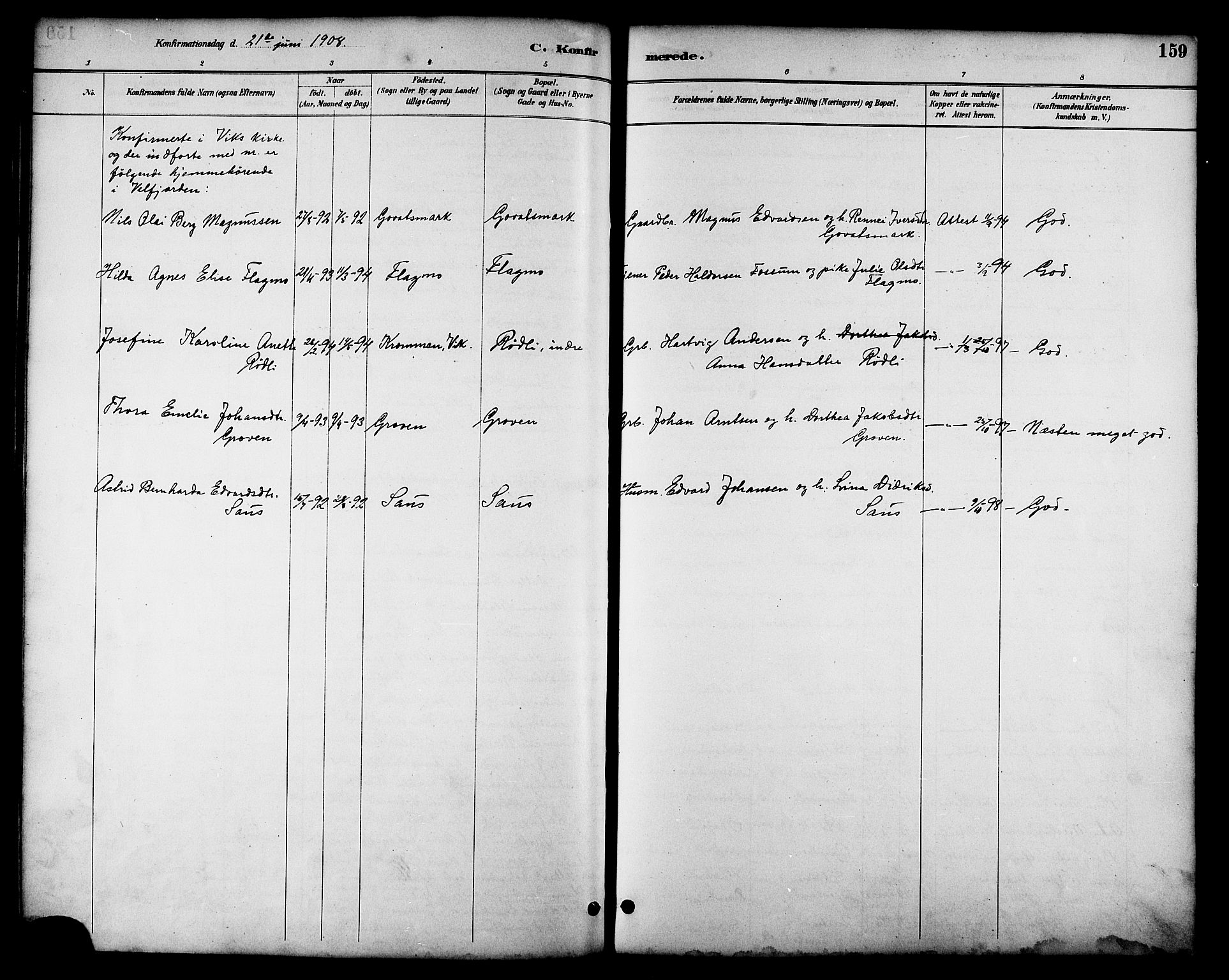 Ministerialprotokoller, klokkerbøker og fødselsregistre - Nordland, AV/SAT-A-1459/814/L0230: Parish register (copy) no. 814C03, 1884-1911, p. 159