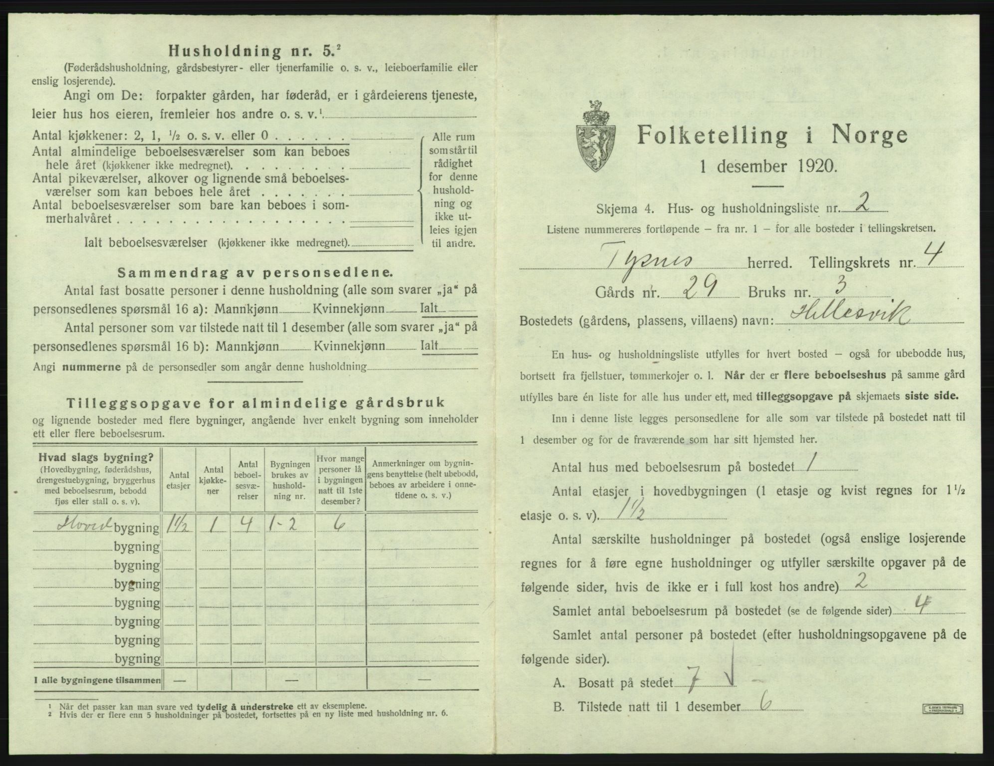 SAB, 1920 census for Tysnes, 1920, p. 323