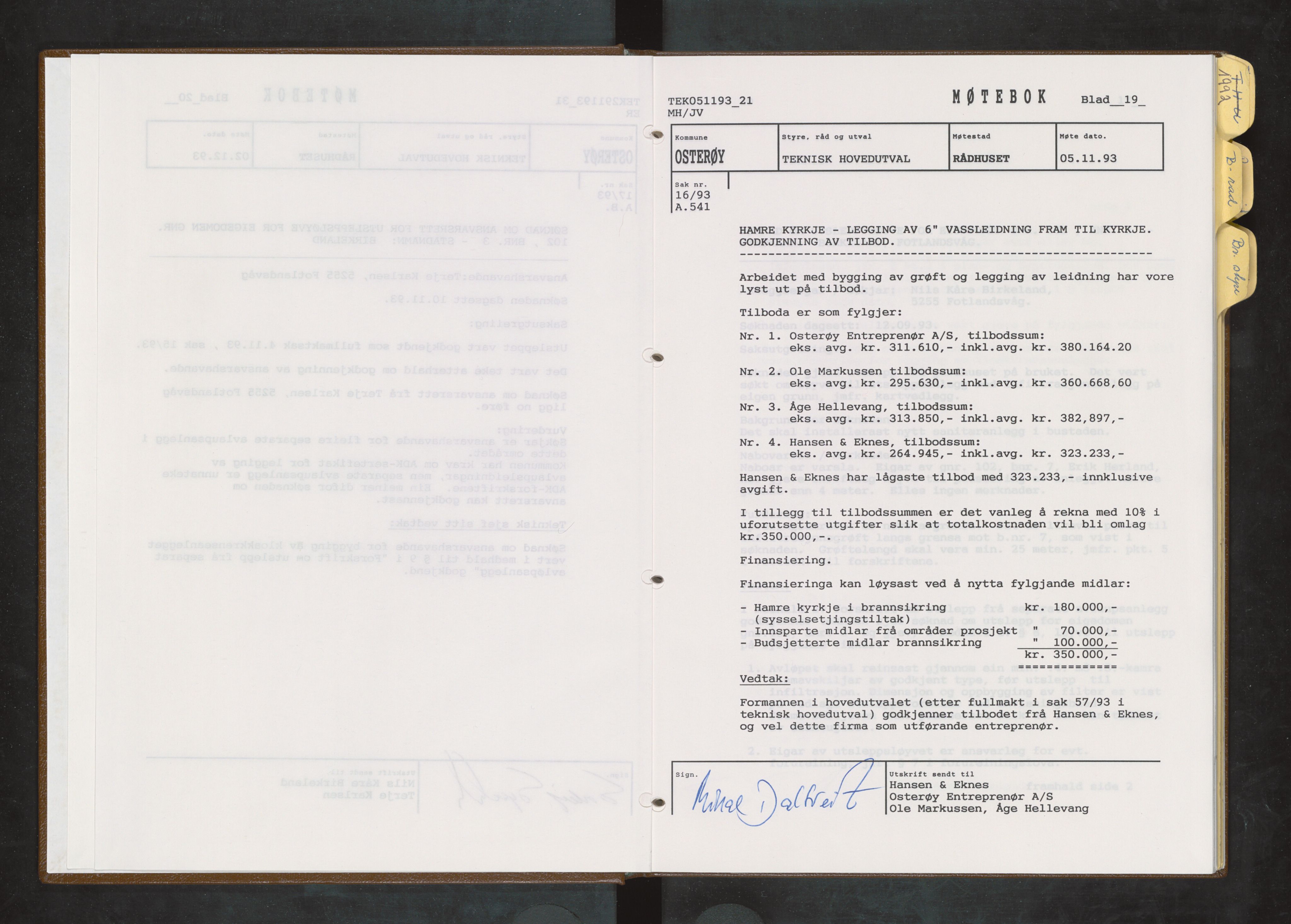 Osterøy kommune. Bygningsrådet, IKAH/1253b-511/A/Ad/L0002: Møtebok bygningssjefen, 1991-1993