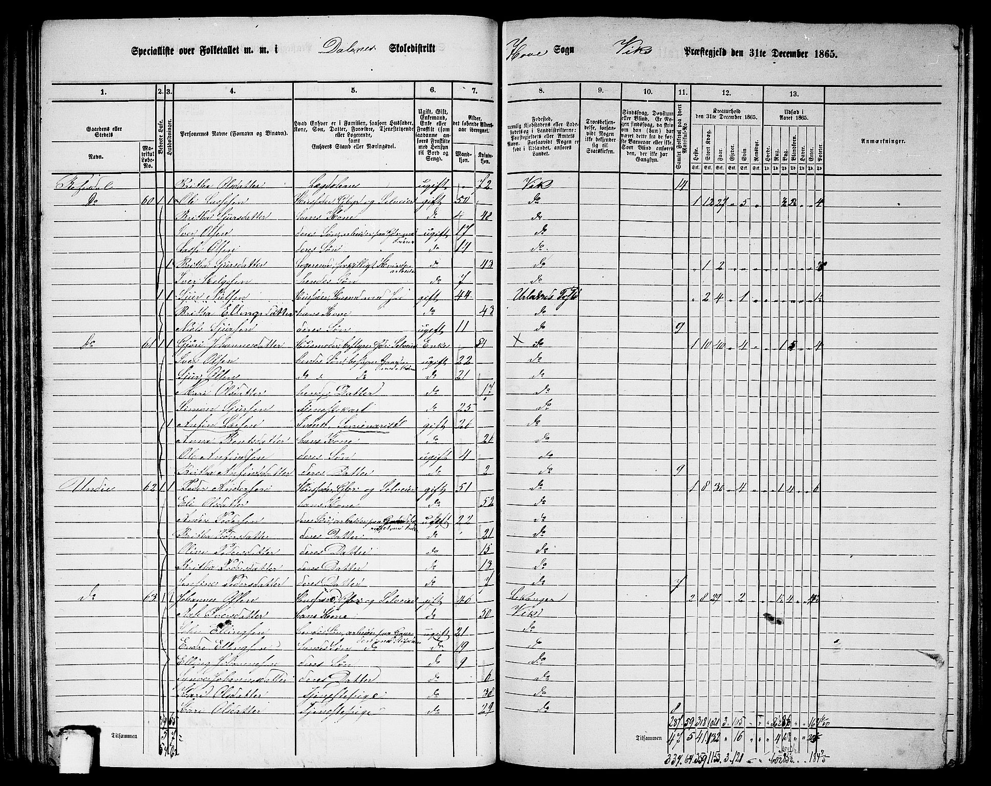 RA, 1865 census for Vik, 1865, p. 68