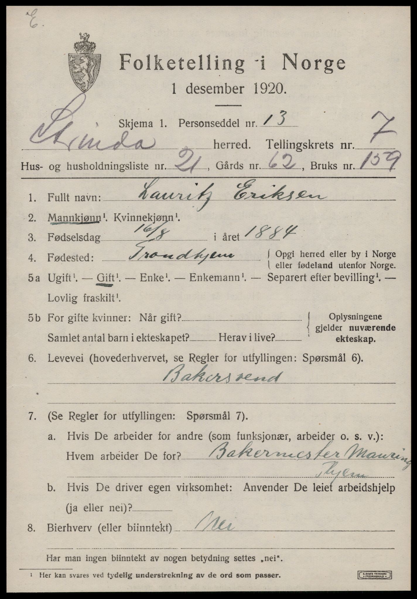 SAT, 1920 census for Strinda, 1920, p. 17570