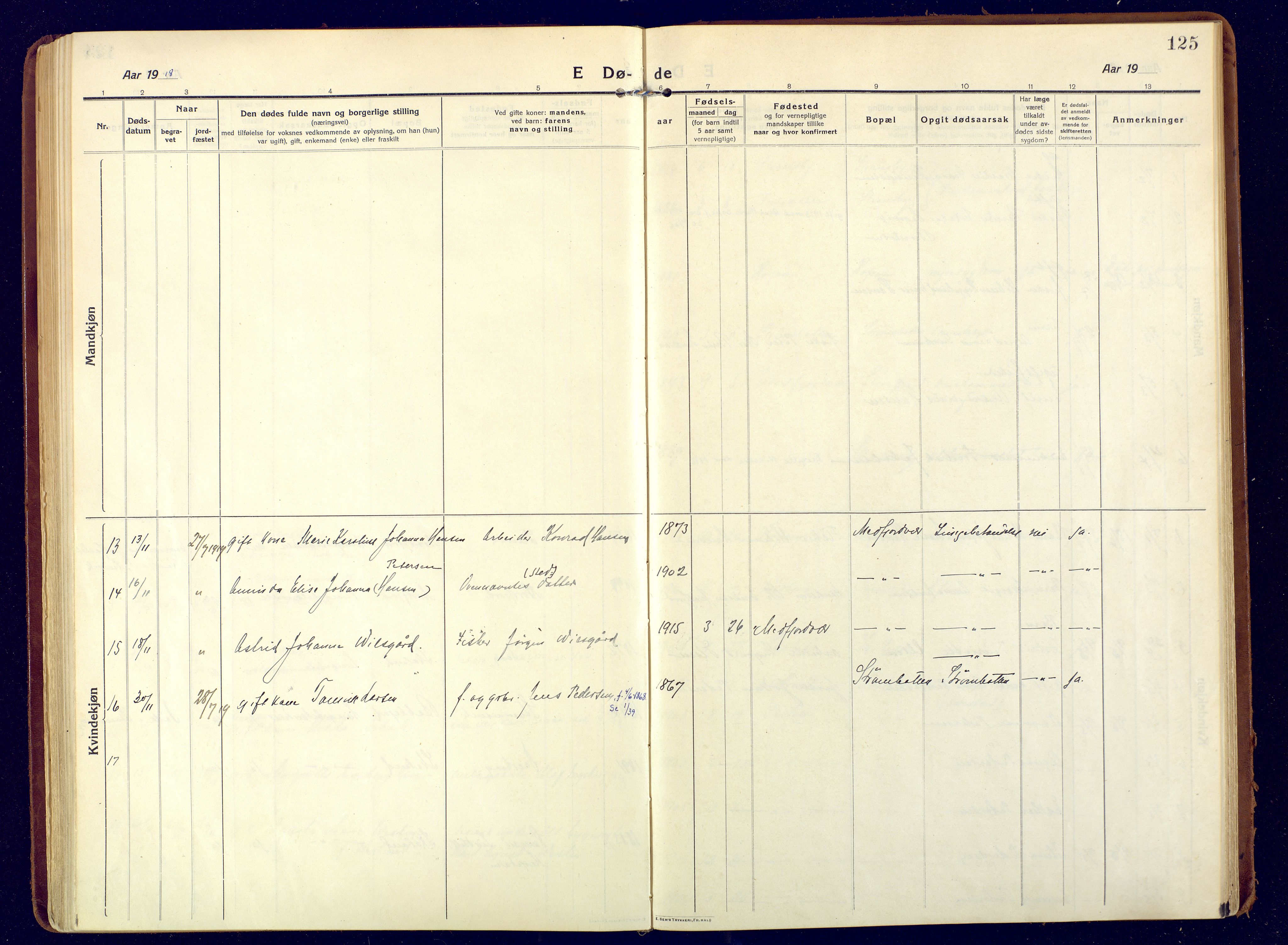 Berg sokneprestkontor, AV/SATØ-S-1318/G/Ga/Gaa/L0009kirke: Parish register (official) no. 9, 1916-1928, p. 125