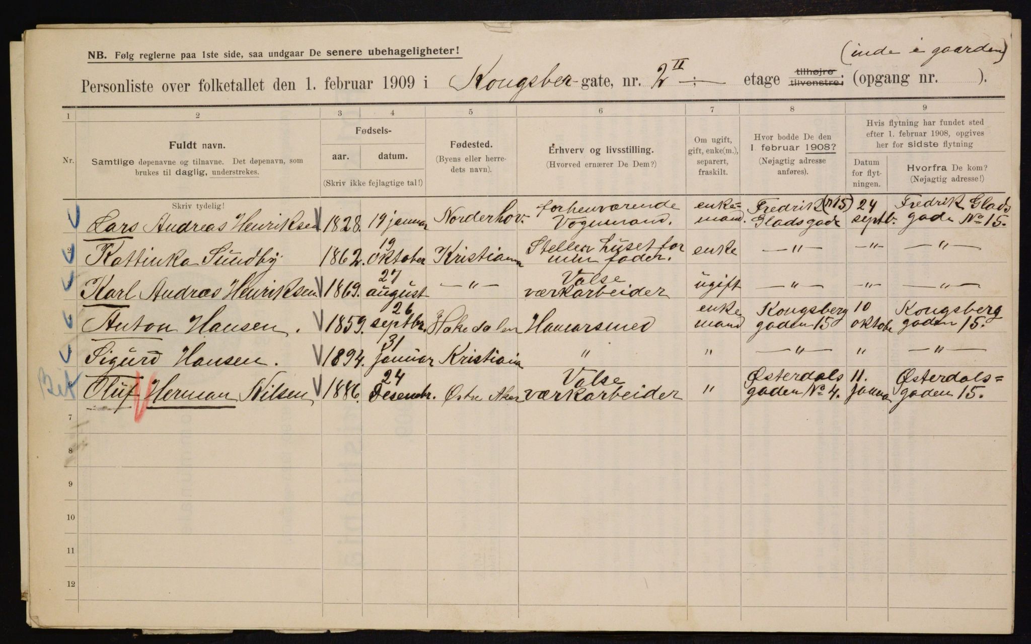 OBA, Municipal Census 1909 for Kristiania, 1909, p. 48332