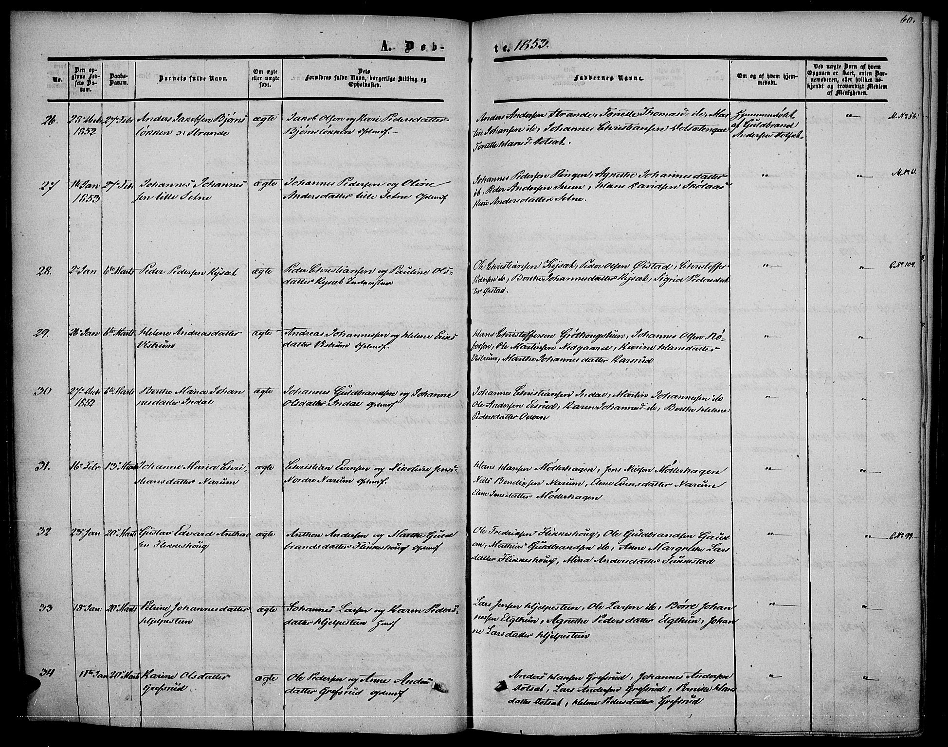 Vestre Toten prestekontor, AV/SAH-PREST-108/H/Ha/Haa/L0005: Parish register (official) no. 5, 1850-1855, p. 60