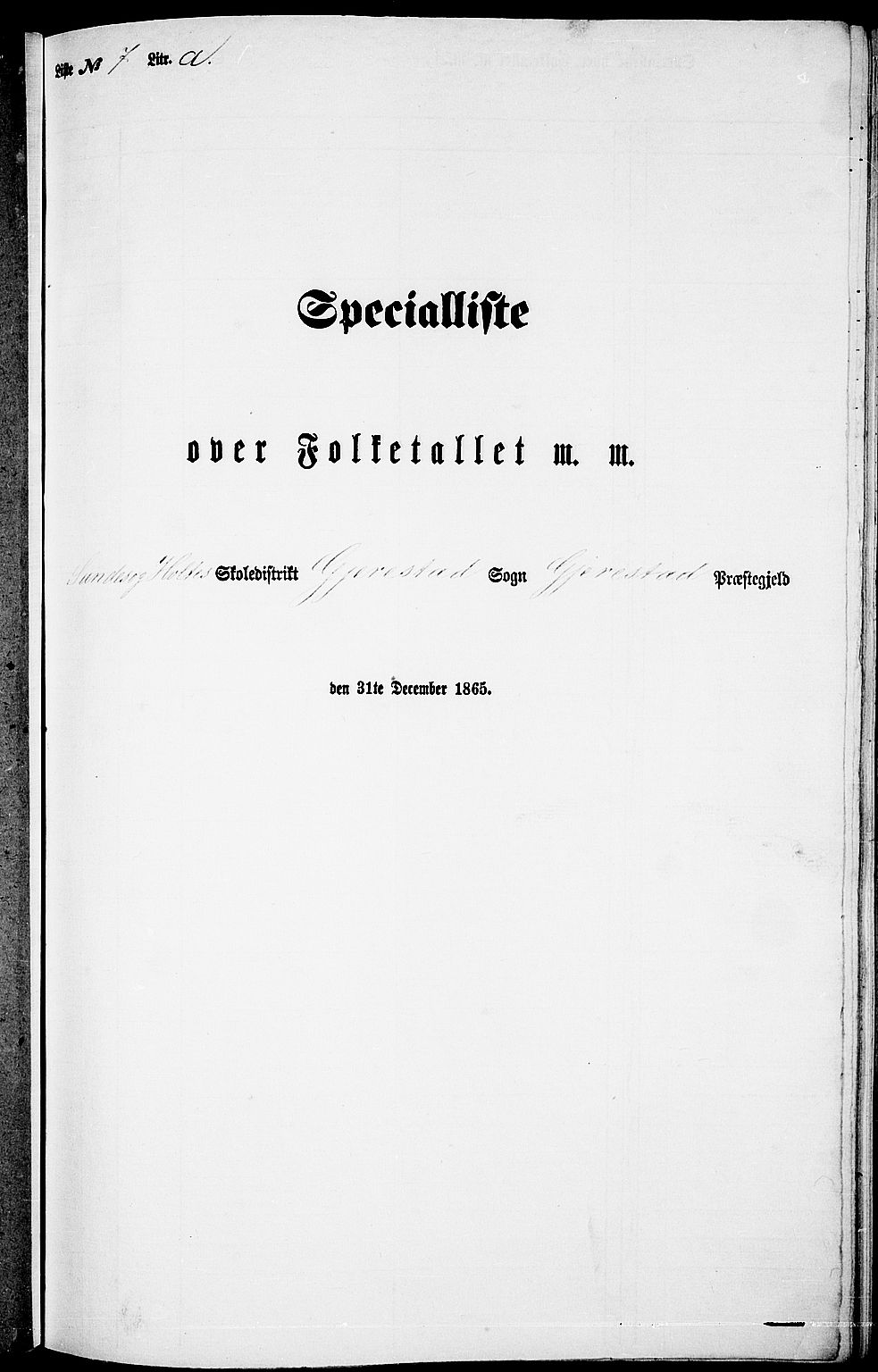 RA, 1865 census for Gjerstad, 1865, p. 105