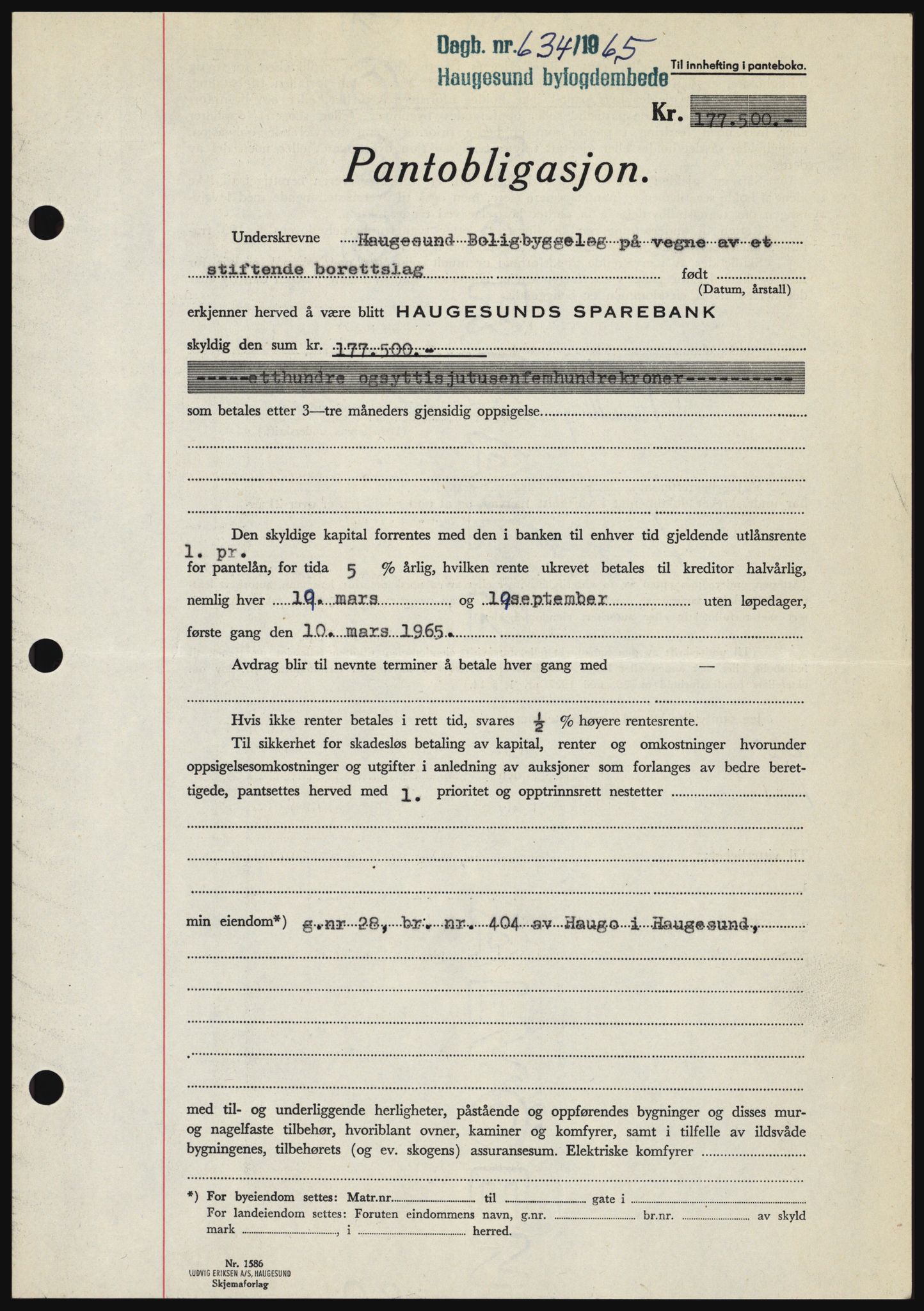 Haugesund tingrett, SAST/A-101415/01/II/IIC/L0053: Mortgage book no. B 53, 1965-1965, Diary no: : 634/1965