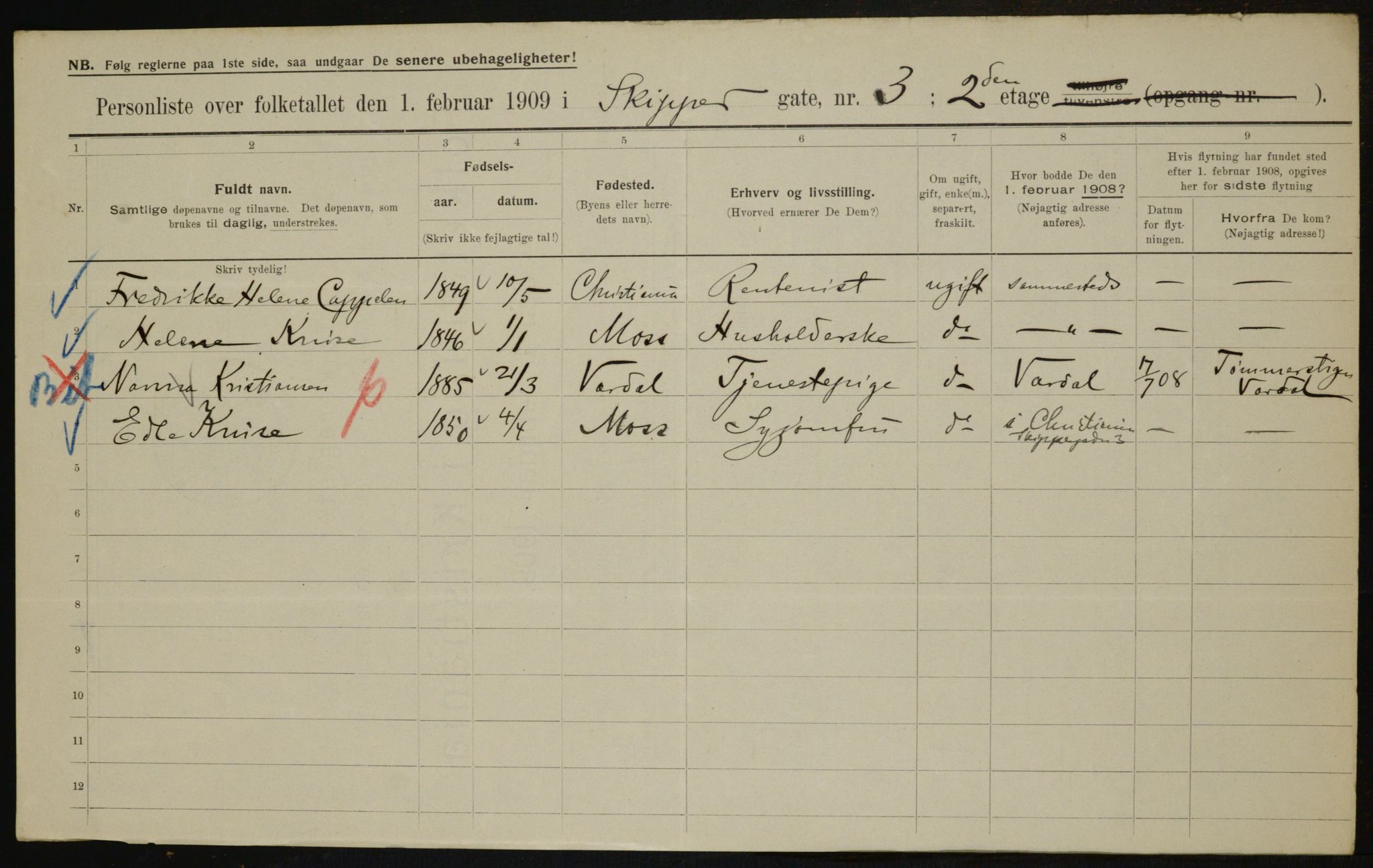 OBA, Municipal Census 1909 for Kristiania, 1909, p. 86517