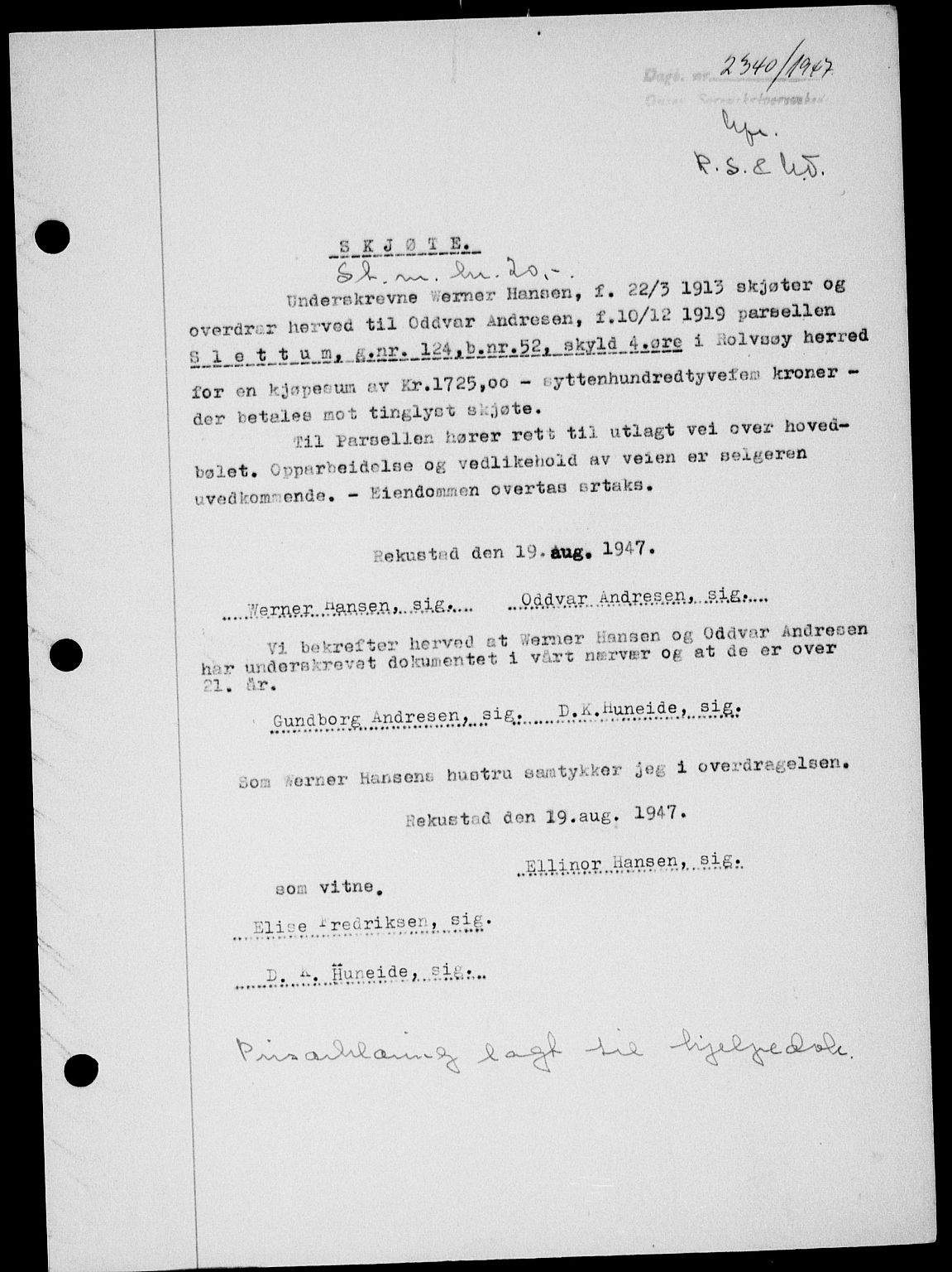 Onsøy sorenskriveri, SAO/A-10474/G/Ga/Gab/L0021: Mortgage book no. II A-21, 1947-1947, Diary no: : 2340/1947