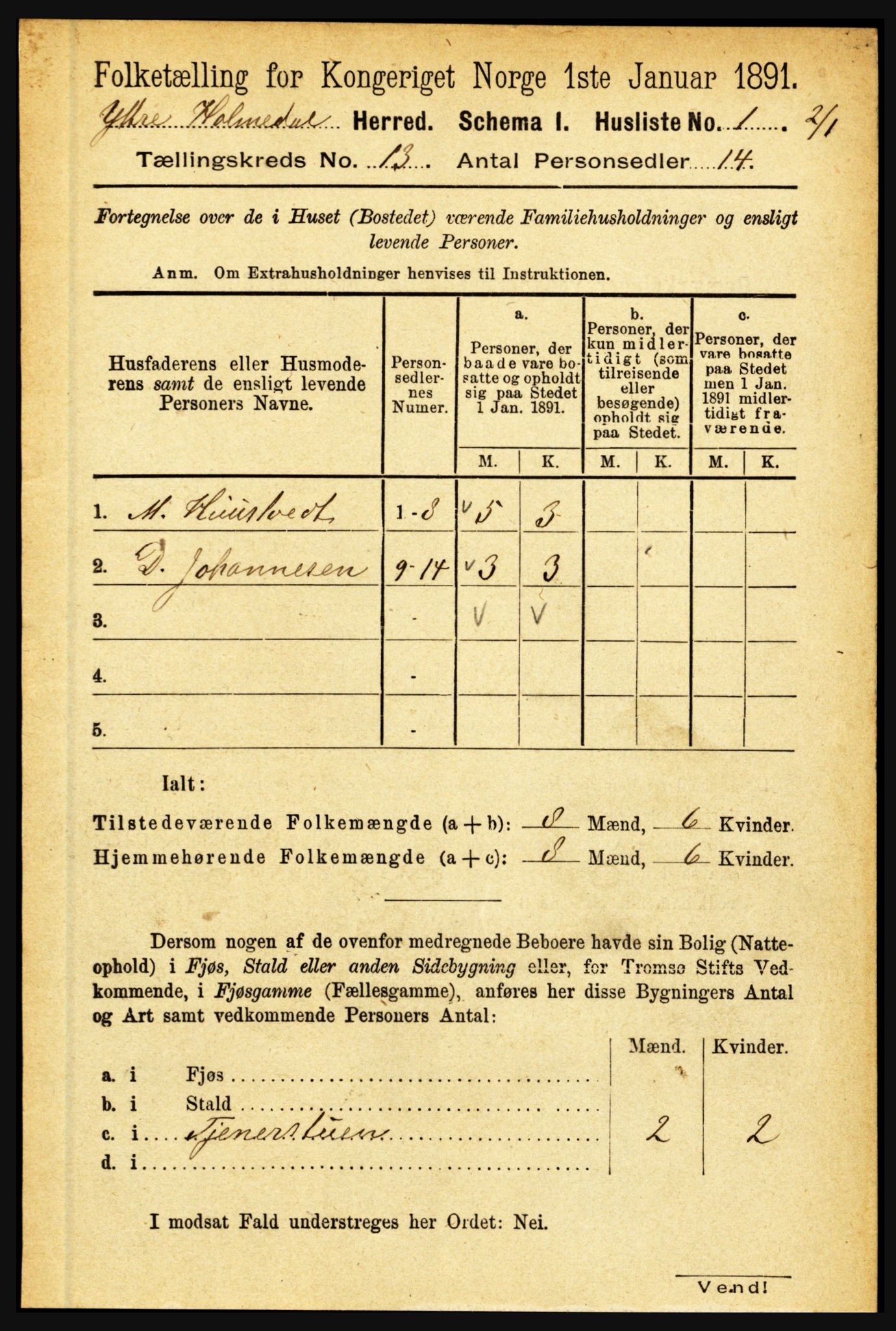 RA, 1891 census for 1429 Ytre Holmedal, 1891, p. 3376