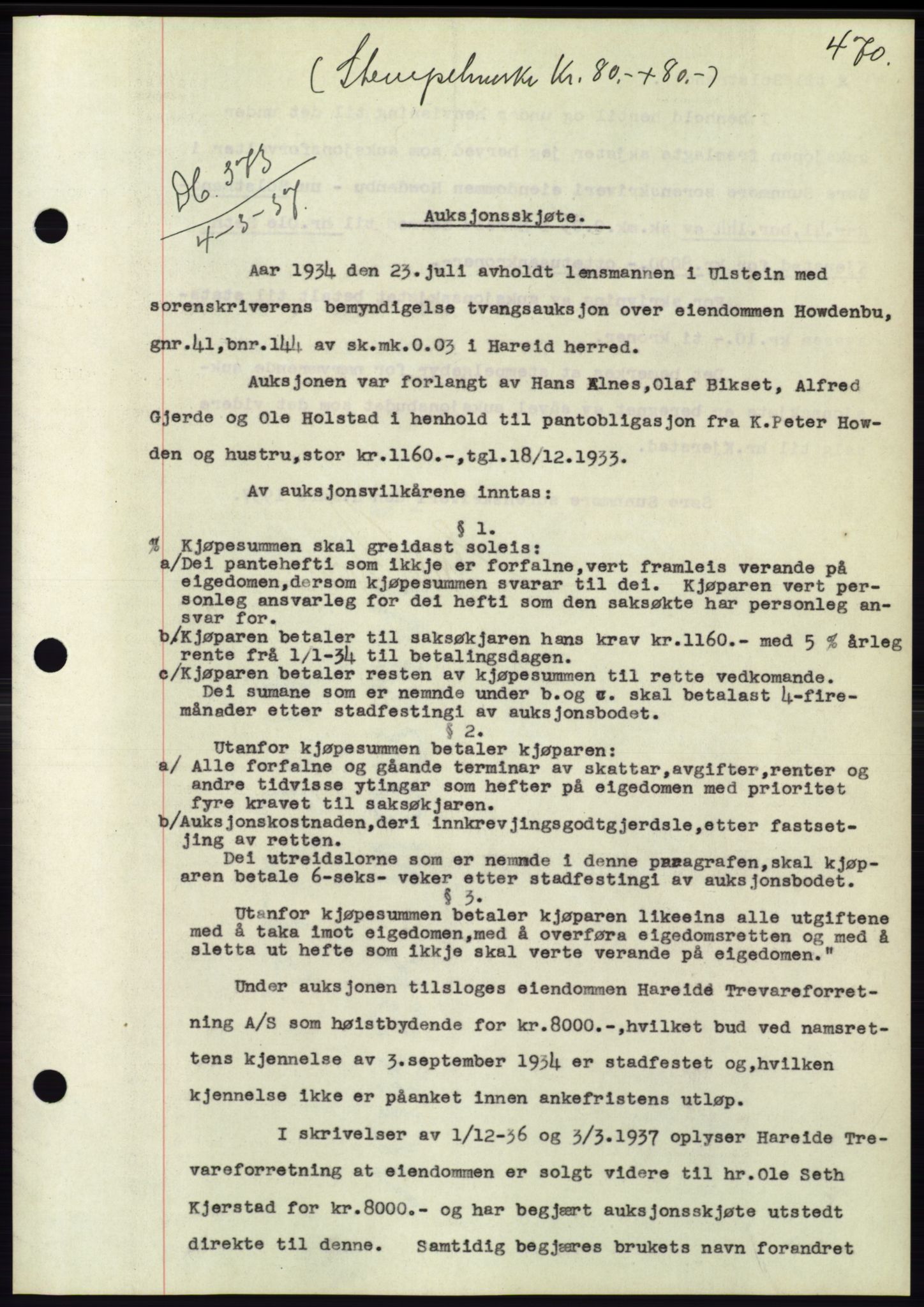 Søre Sunnmøre sorenskriveri, AV/SAT-A-4122/1/2/2C/L0062: Mortgage book no. 56, 1936-1937, Diary no: : 373/1937