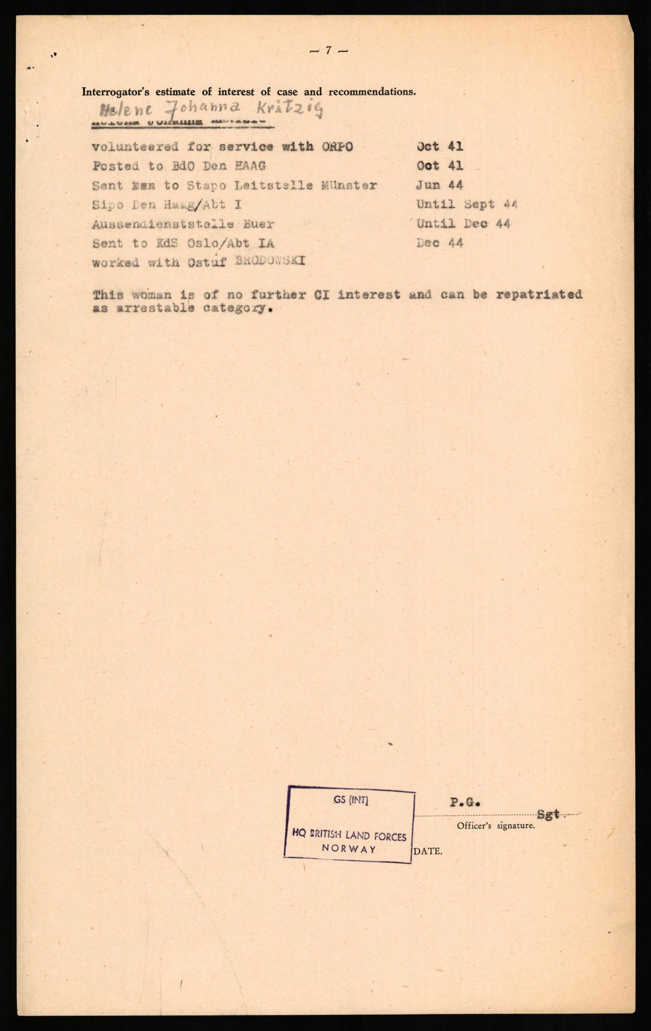 Forsvaret, Forsvarets overkommando II, AV/RA-RAFA-3915/D/Db/L0018: CI Questionaires. Tyske okkupasjonsstyrker i Norge. Tyskere., 1945-1946, p. 389