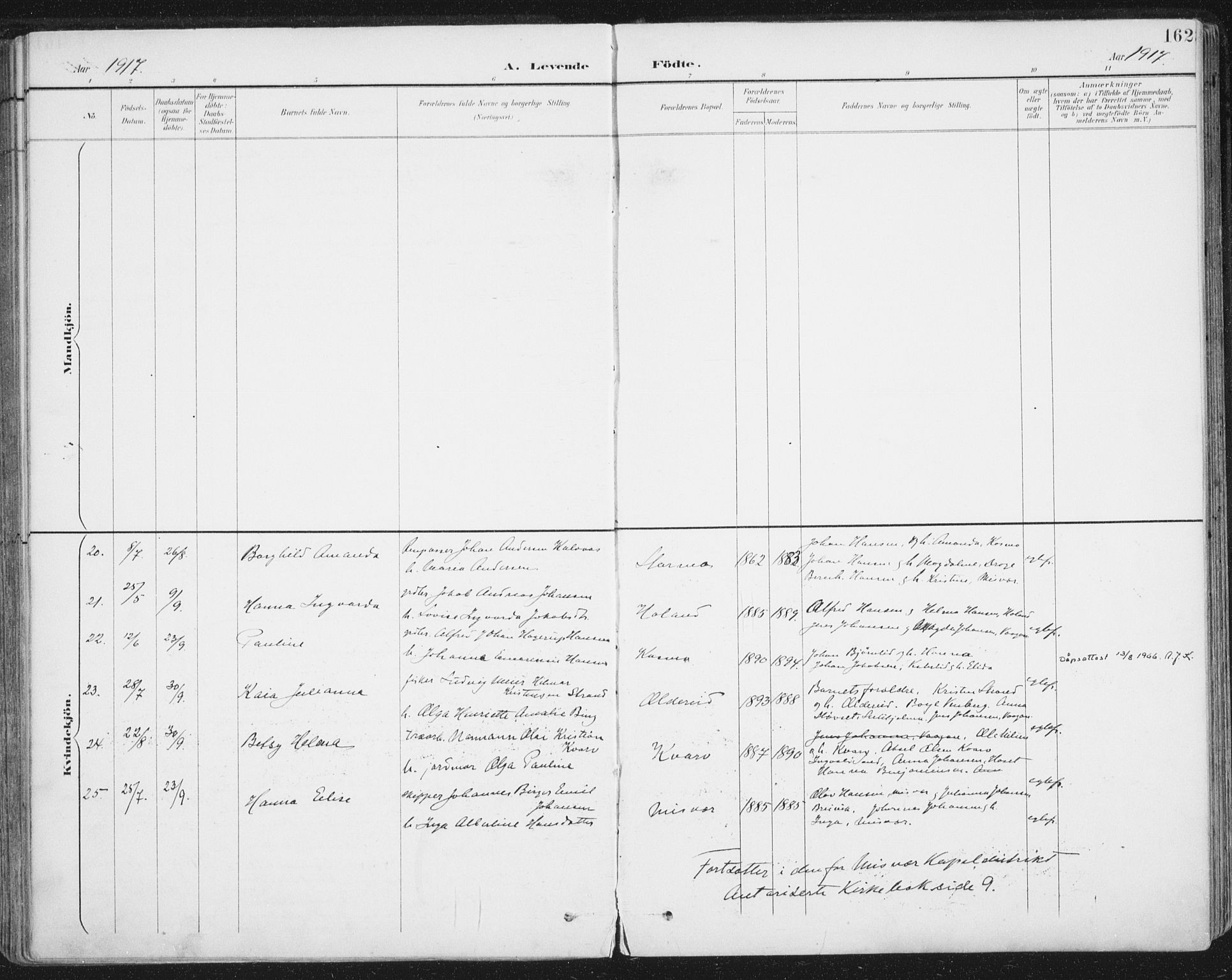 Ministerialprotokoller, klokkerbøker og fødselsregistre - Nordland, AV/SAT-A-1459/852/L0741: Parish register (official) no. 852A11, 1894-1917, p. 162