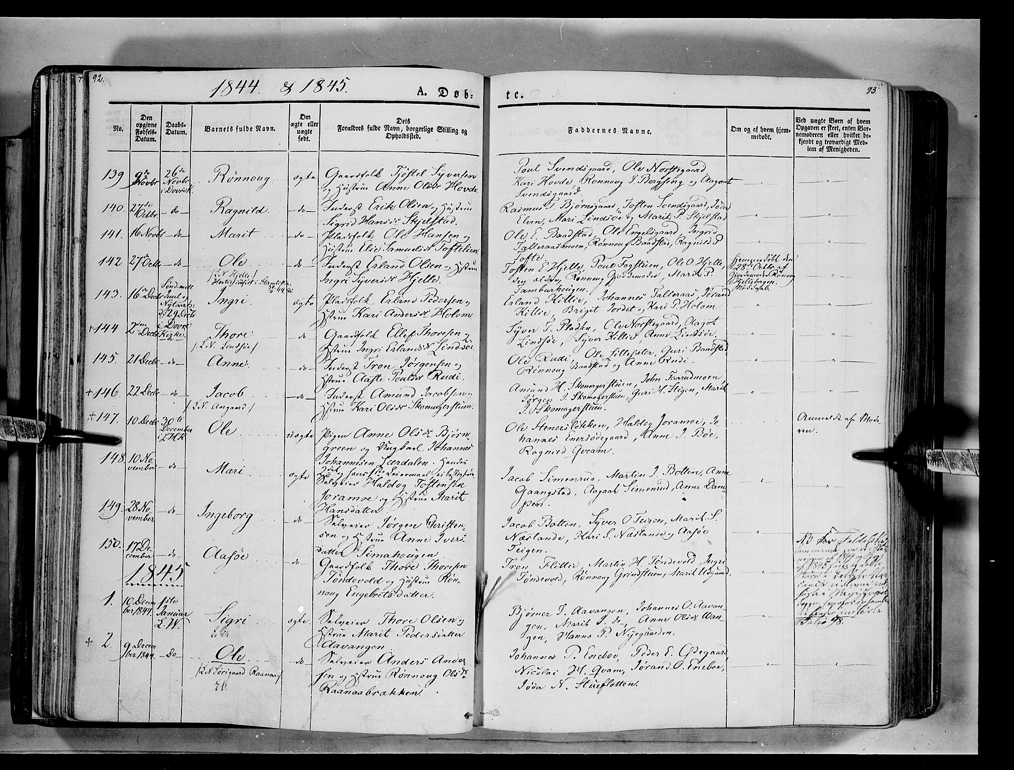 Lesja prestekontor, SAH/PREST-068/H/Ha/Haa/L0006: Parish register (official) no. 6A, 1843-1854, p. 92-93