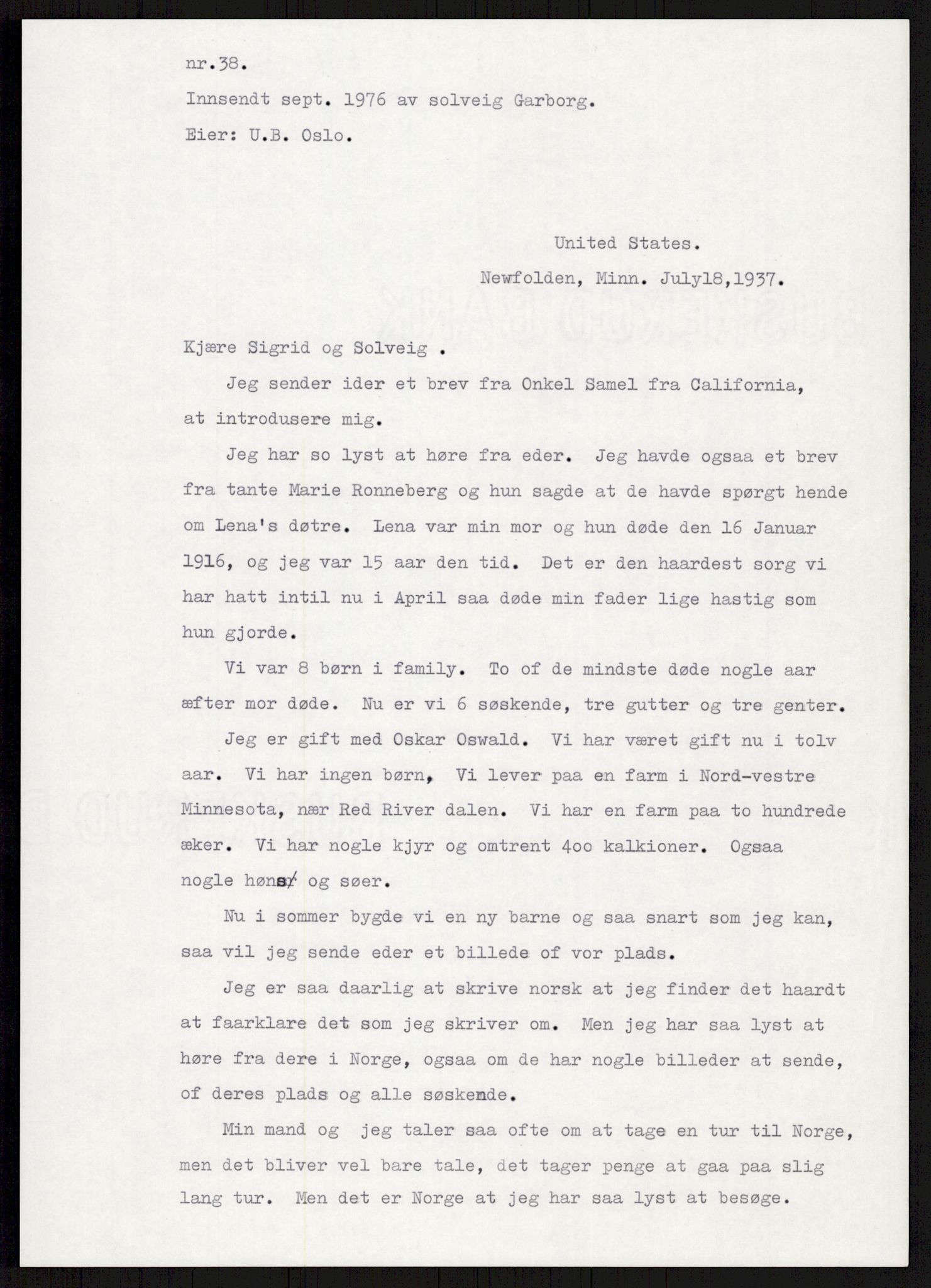 Samlinger til kildeutgivelse, Amerikabrevene, AV/RA-EA-4057/F/L0002: Innlån fra Oslo: Garborgbrevene III - V, 1838-1914, p. 18