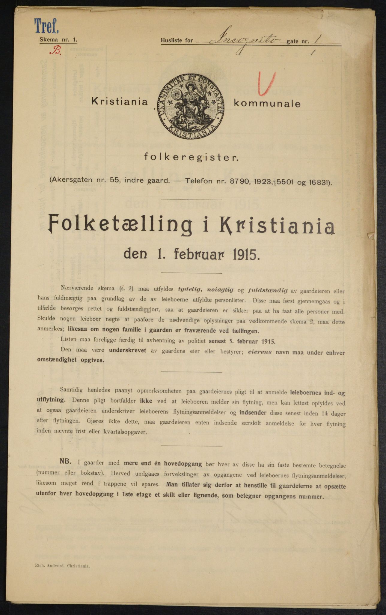 OBA, Municipal Census 1915 for Kristiania, 1915, p. 43461