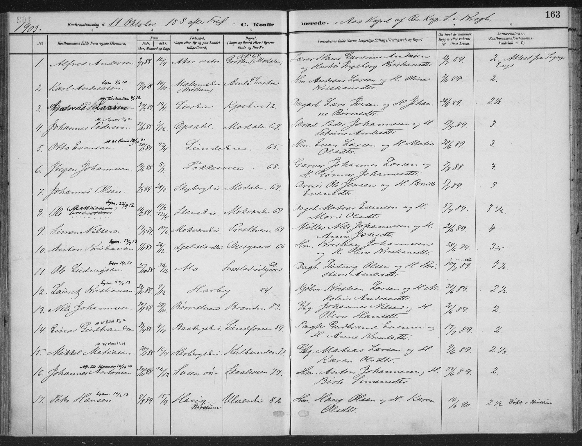 Ringsaker prestekontor, SAH/PREST-014/K/Ka/L0018: Parish register (official) no. 18, 1903-1912, p. 163