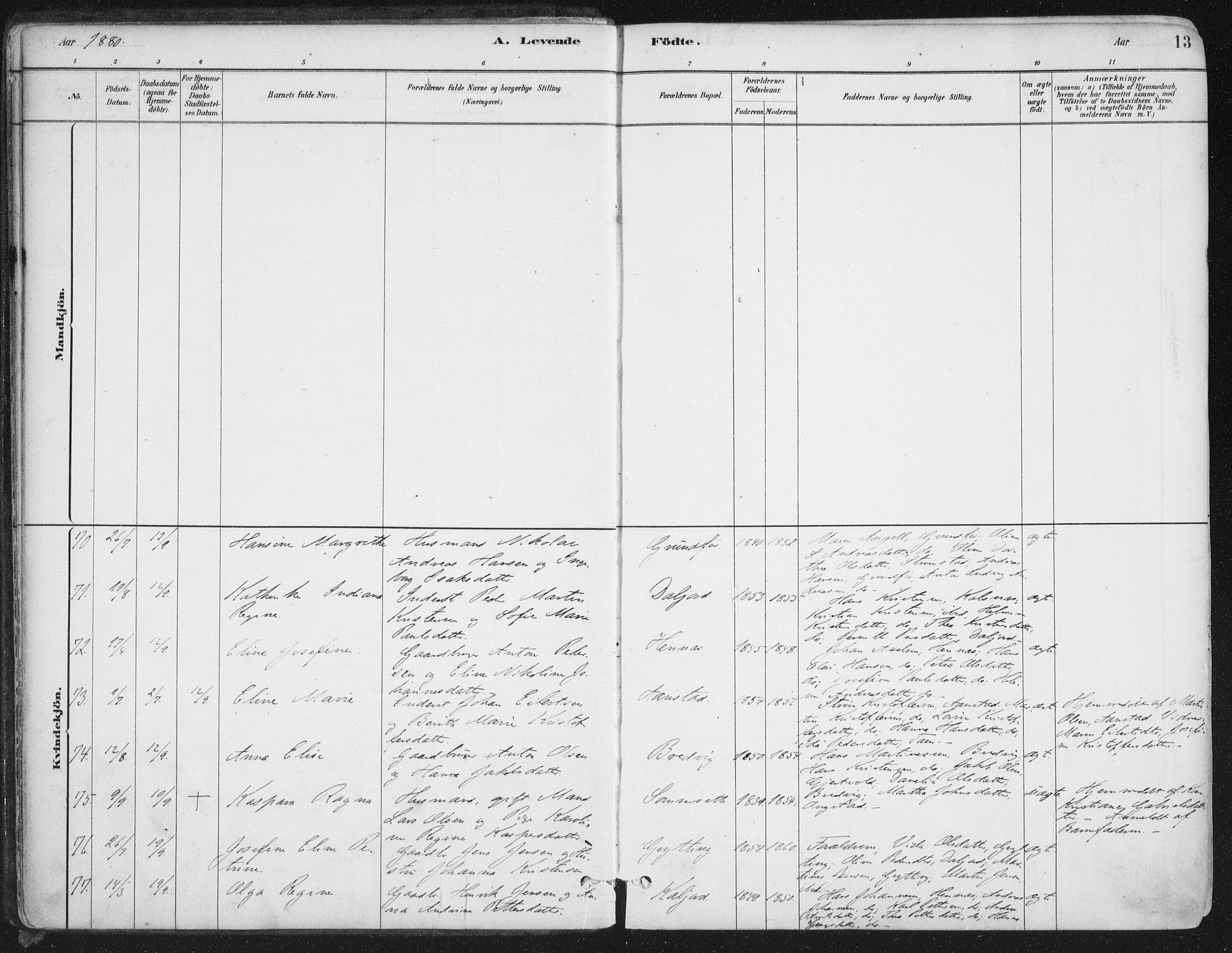 Ministerialprotokoller, klokkerbøker og fødselsregistre - Nordland, SAT/A-1459/888/L1244: Parish register (official) no. 888A10, 1880-1890, p. 13