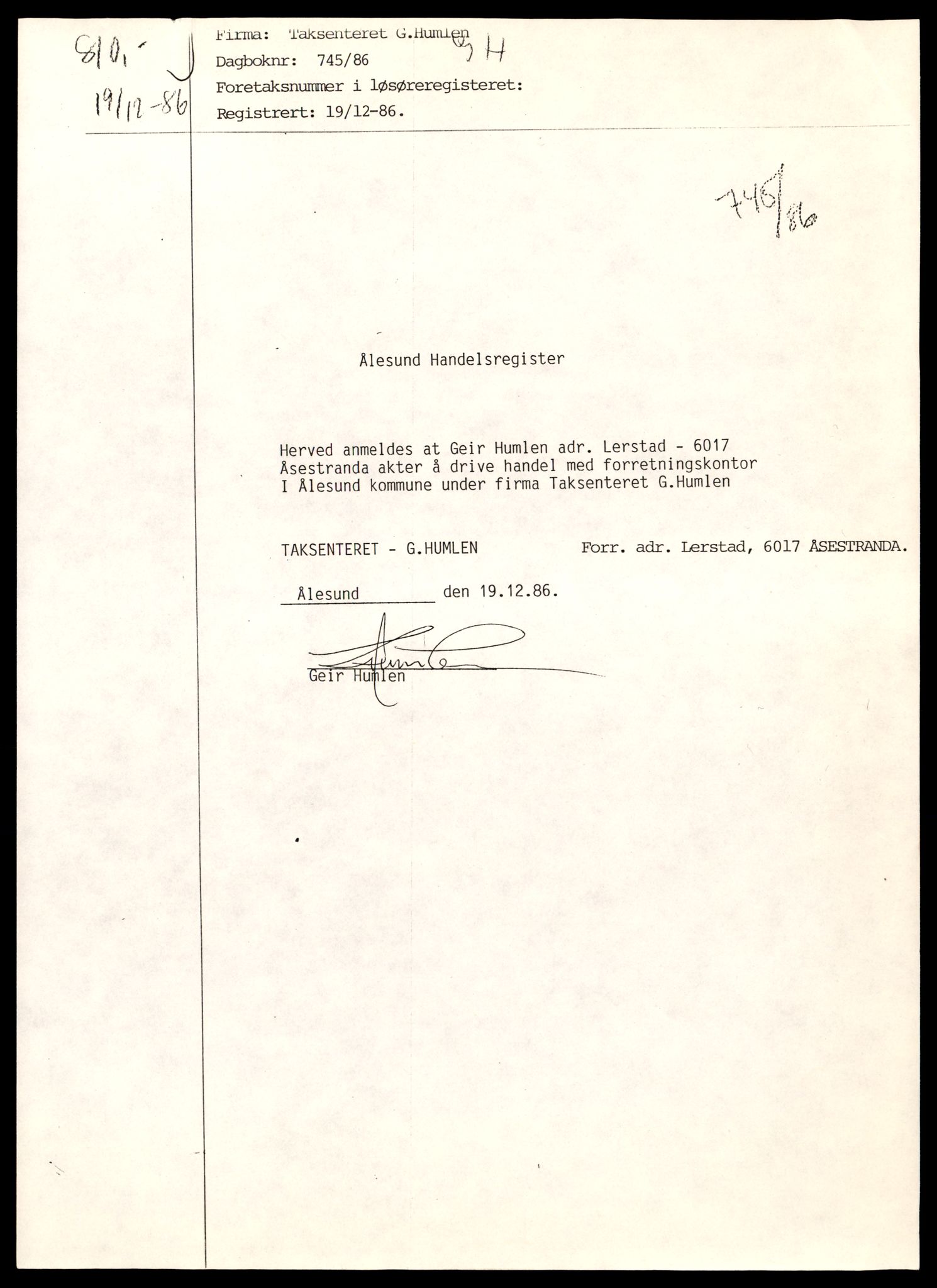 Ålesund sorenskriveri, AV/SAT-A-4383/2/J/Jd/Jde/L0013: Bilag. Enkeltmannsforetak T - W, 1907-1989, p. 5