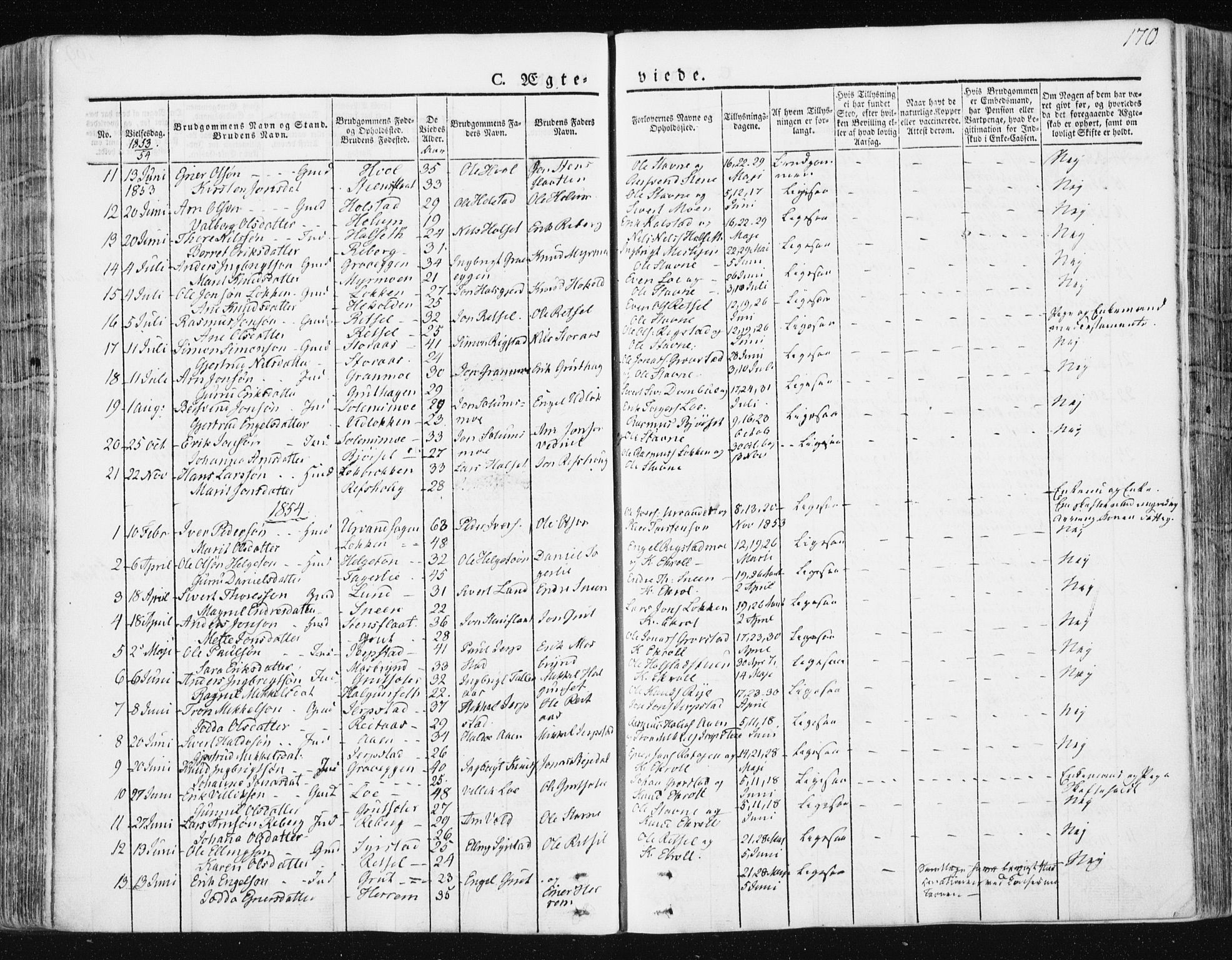 Ministerialprotokoller, klokkerbøker og fødselsregistre - Sør-Trøndelag, SAT/A-1456/672/L0855: Parish register (official) no. 672A07, 1829-1860, p. 170