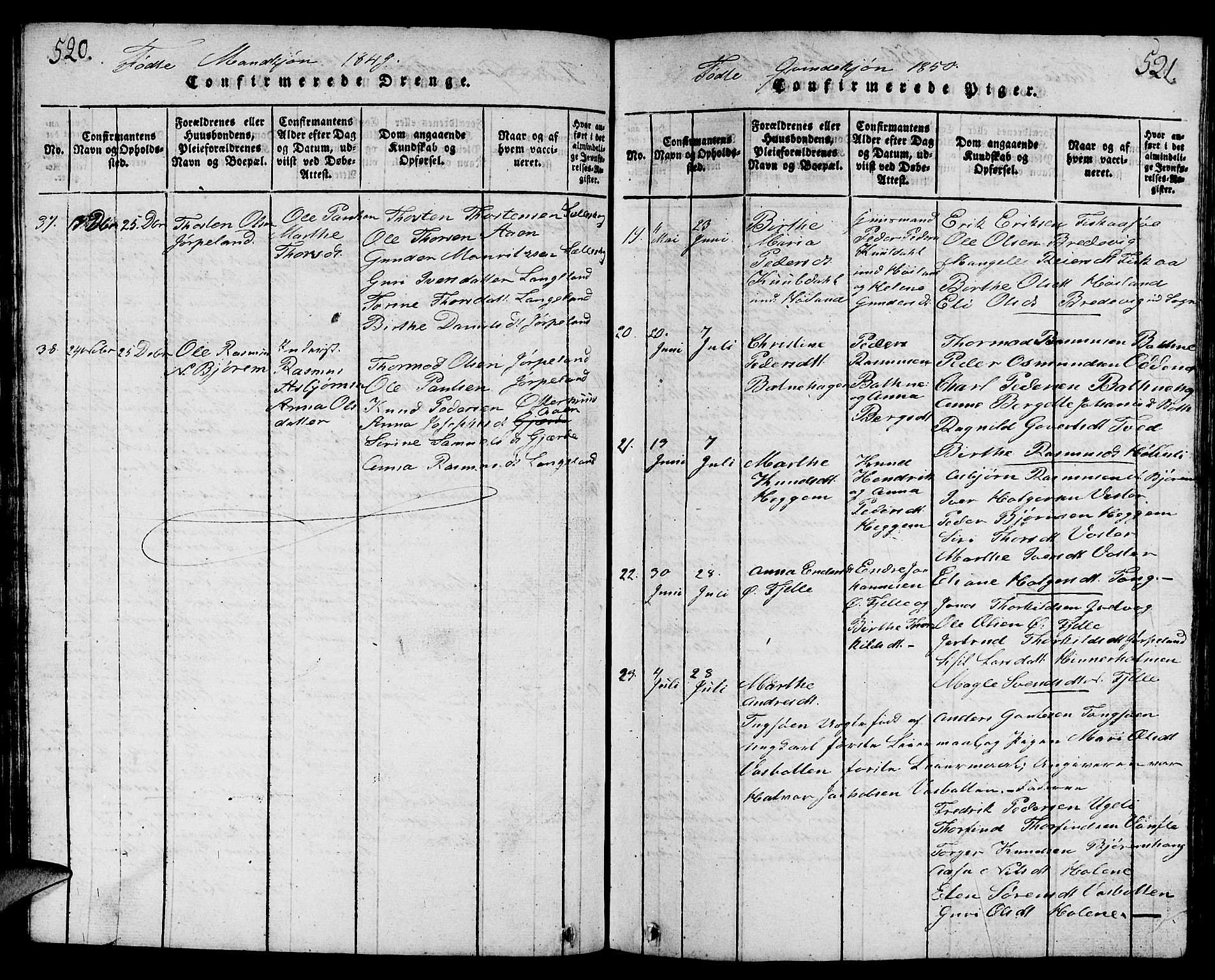 Strand sokneprestkontor, AV/SAST-A-101828/H/Ha/Hab/L0001: Parish register (copy) no. B 1, 1816-1854, p. 520-521