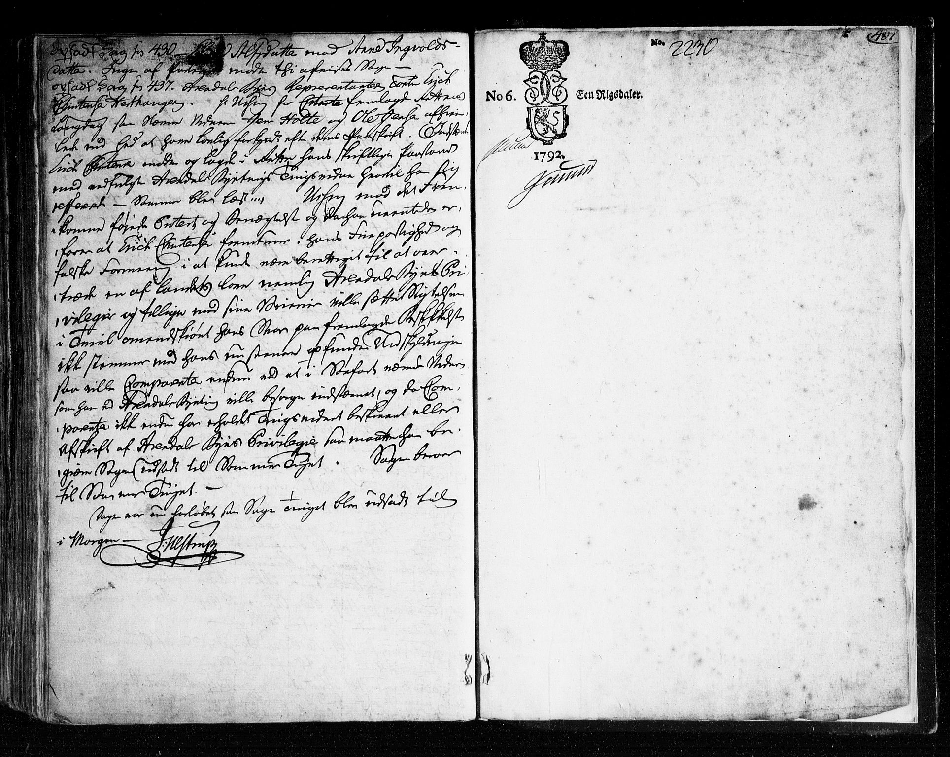 Nedenes sorenskriveri før 1824, SAK/1221-0007/F/Fa/L0040: Tingbok med register nr 35, 1792-1796, p. 486b-487a