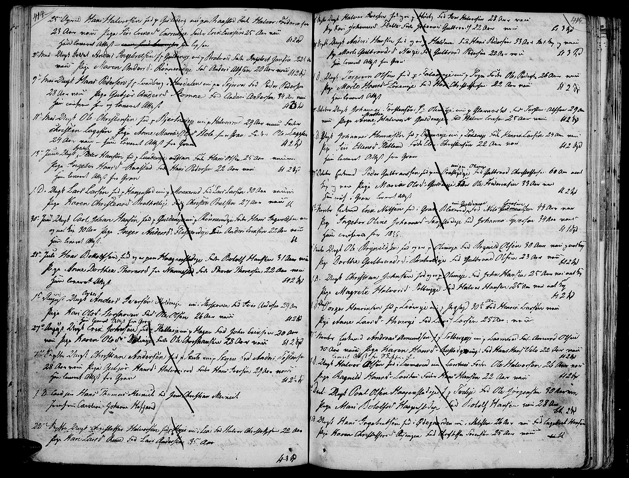 Jevnaker prestekontor, AV/SAH-PREST-116/H/Ha/Haa/L0004: Parish register (official) no. 4, 1800-1861, p. 414-415